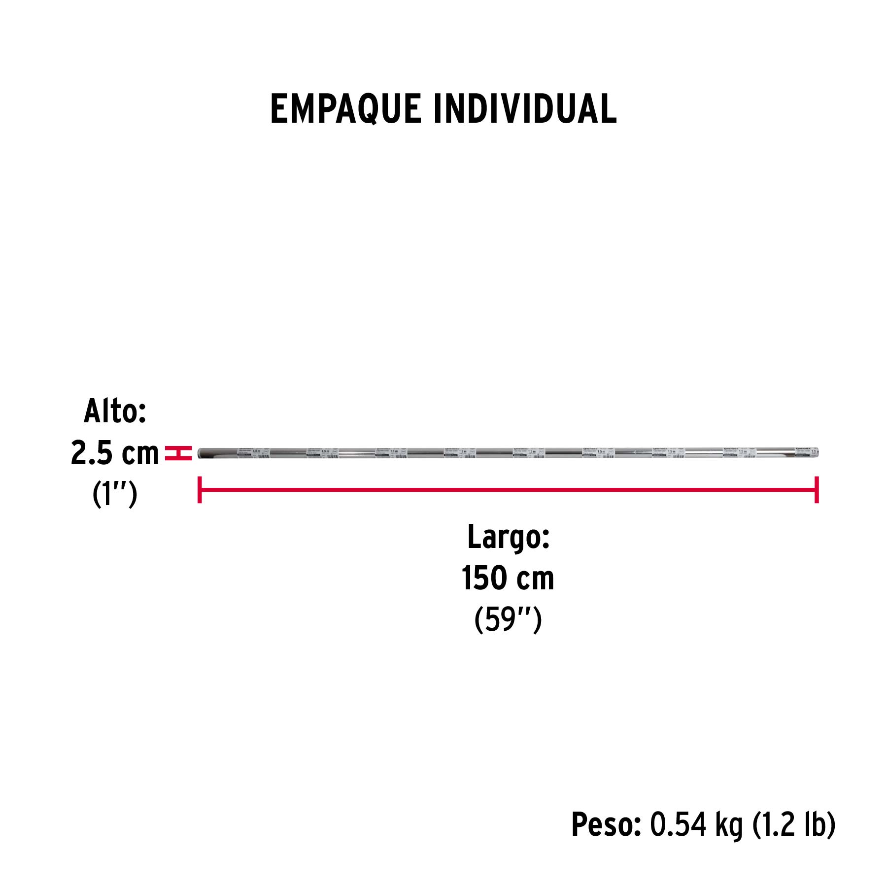Tubo redondo para clóset,1.5 m, acero cromado, HERMEX - Empaque