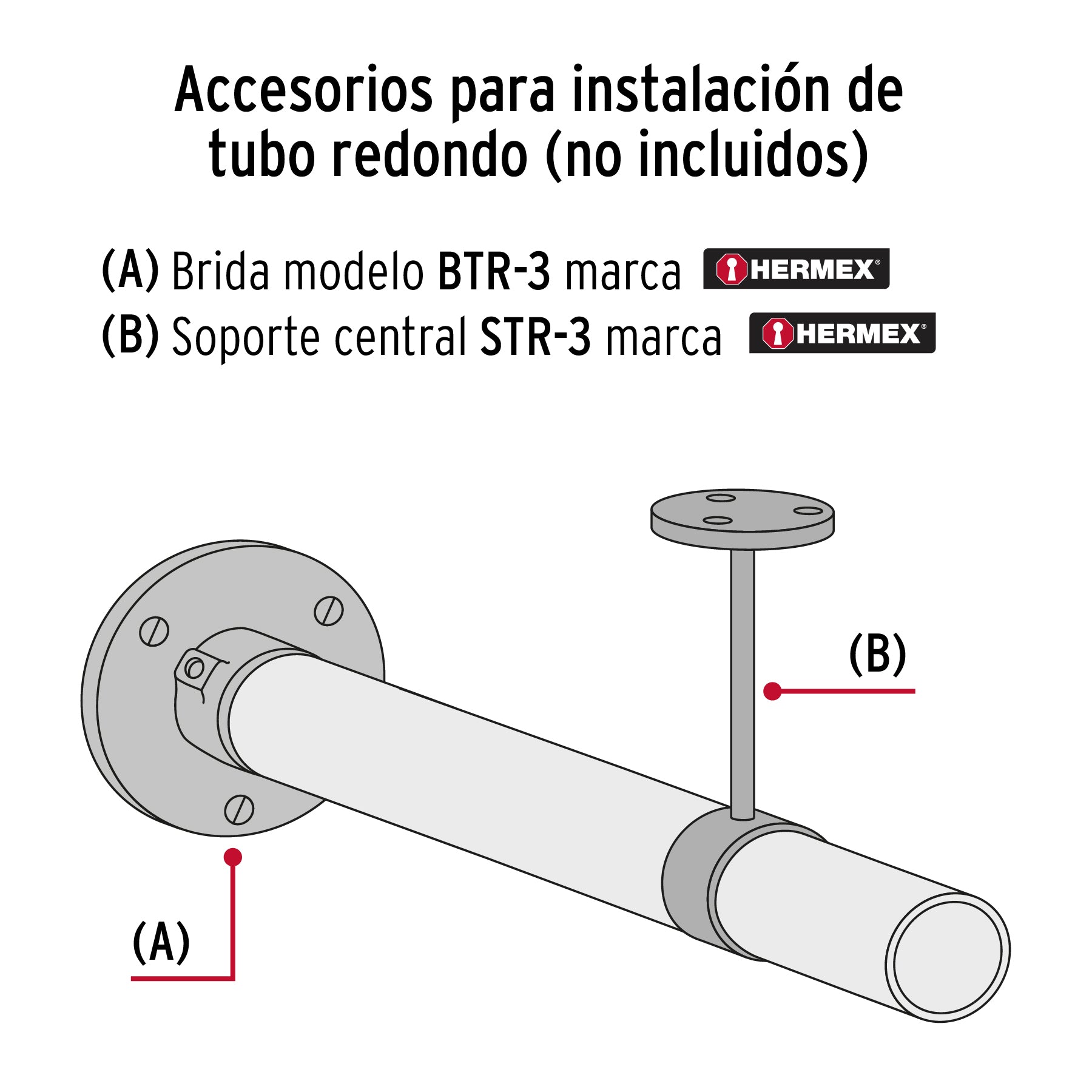 Tubo redondo para clóset,1.5 m, acero cromado, HERMEX