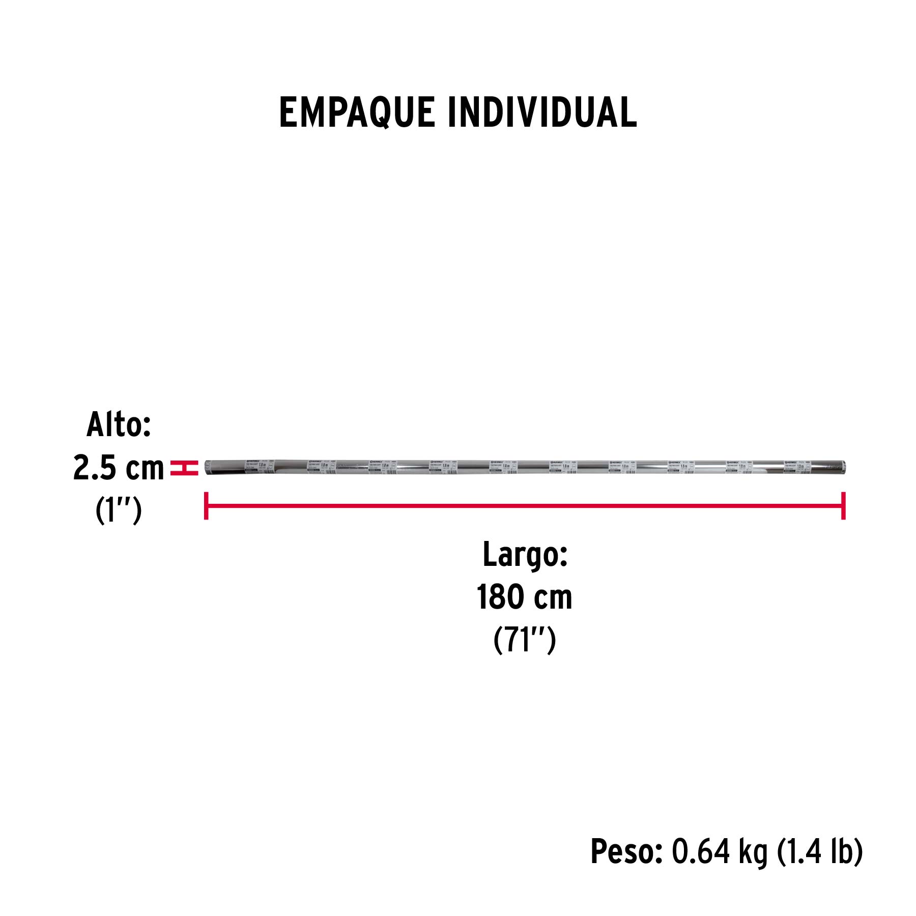 Tubo redondo para clóset, 1.8 m, acero cromado, HERMEX - Empaque