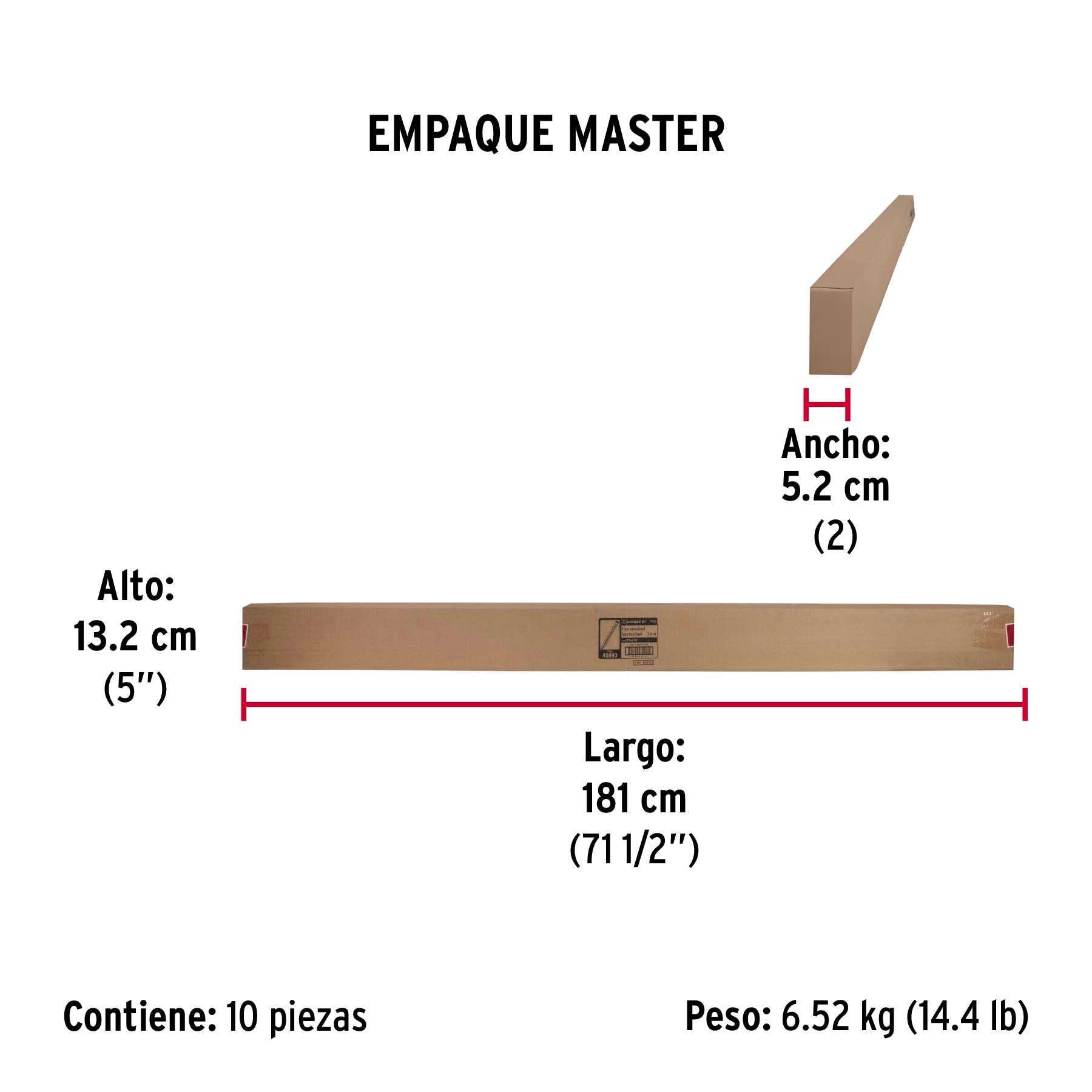 Tubo redondo para clóset, 1.8 m, acero cromado, HERMEX - Empaque