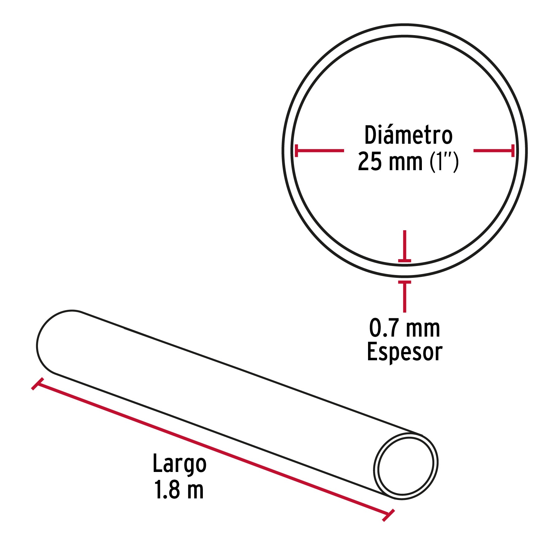Tubo redondo para clóset, 1.8 m, acero cromado, HERMEX