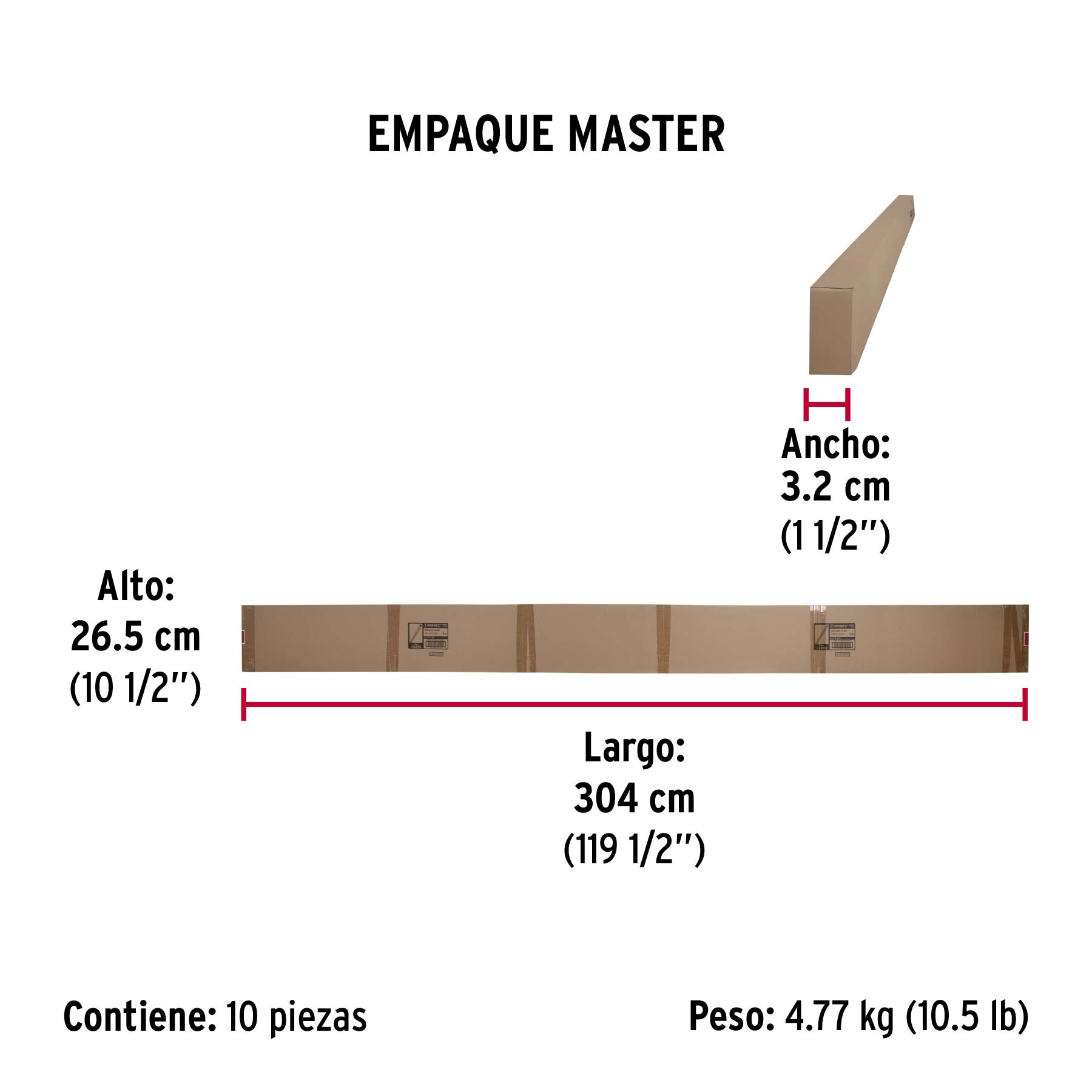 Tubo redondo de 3.0 m en aluminio para closet, HERMEX - Empaque