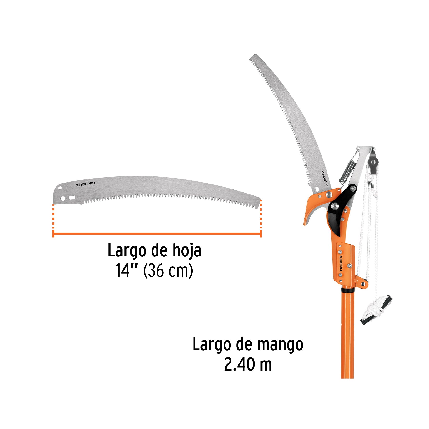 Cortador de ramas altas mango telescópico 2.4 m aluminio