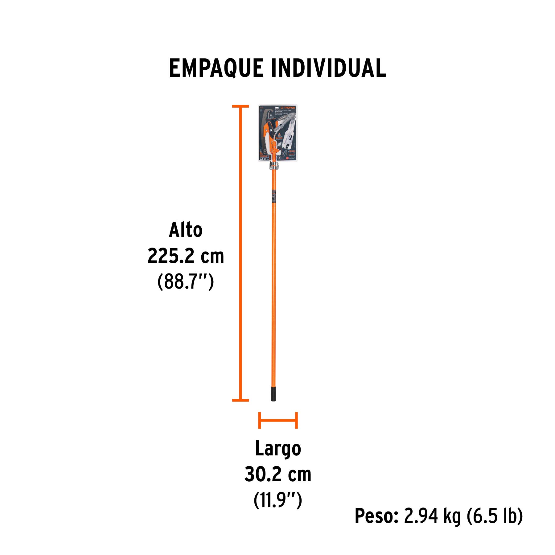 Cortador de ramas altas mango telescópico 3.6 m fibra vidrio - Empaque