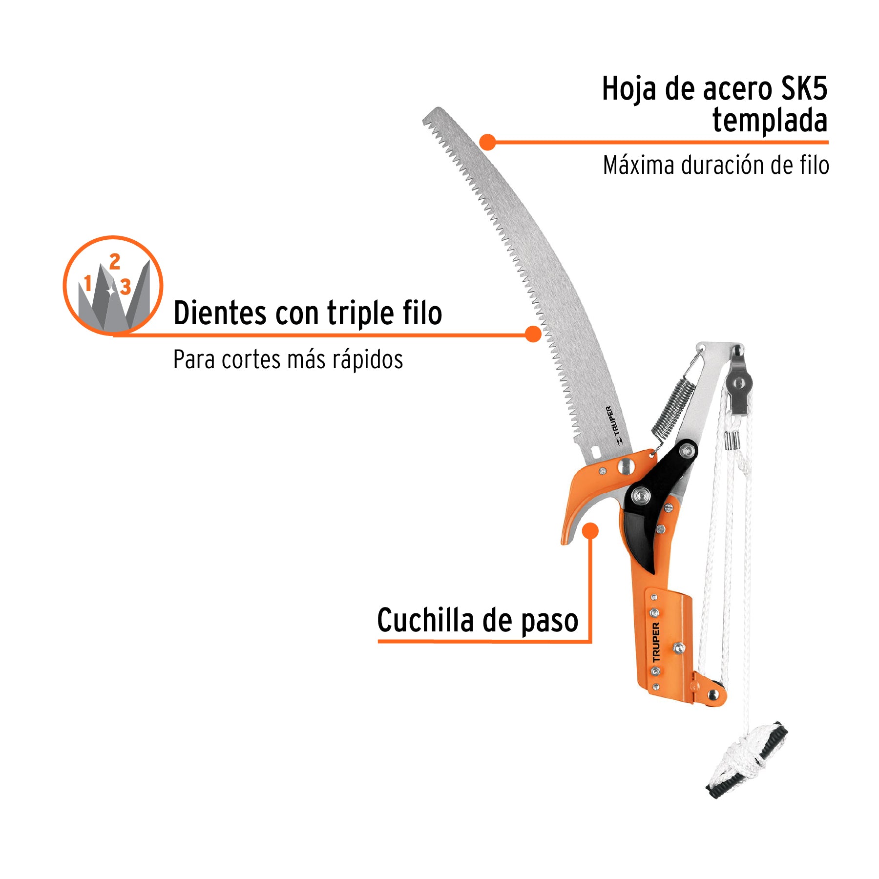 Cortador de ramas altas sin mango, hoja de acero SK5 de 14"