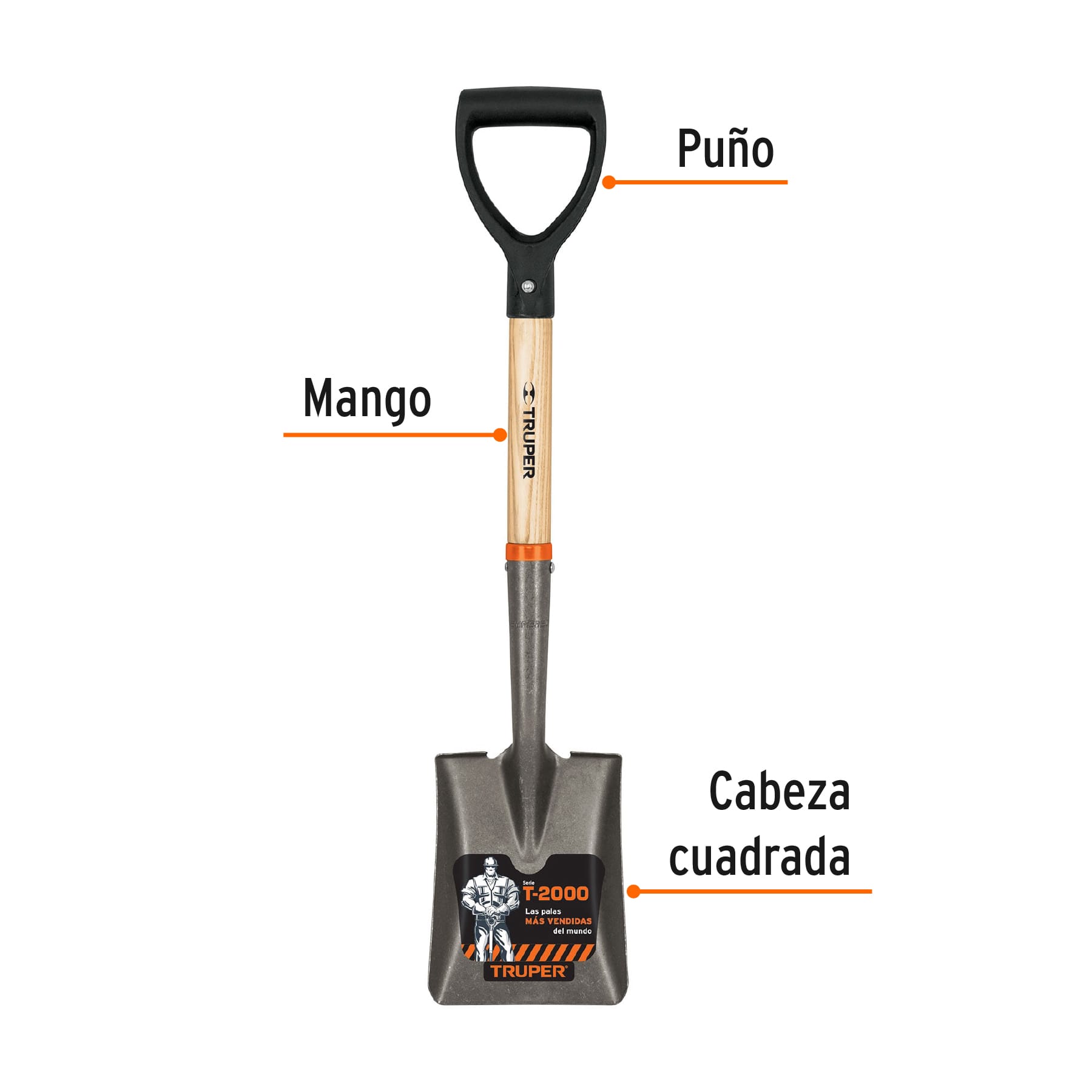 Pala cajuelera cuadrada, puño "D" mango de madera, TRUPER