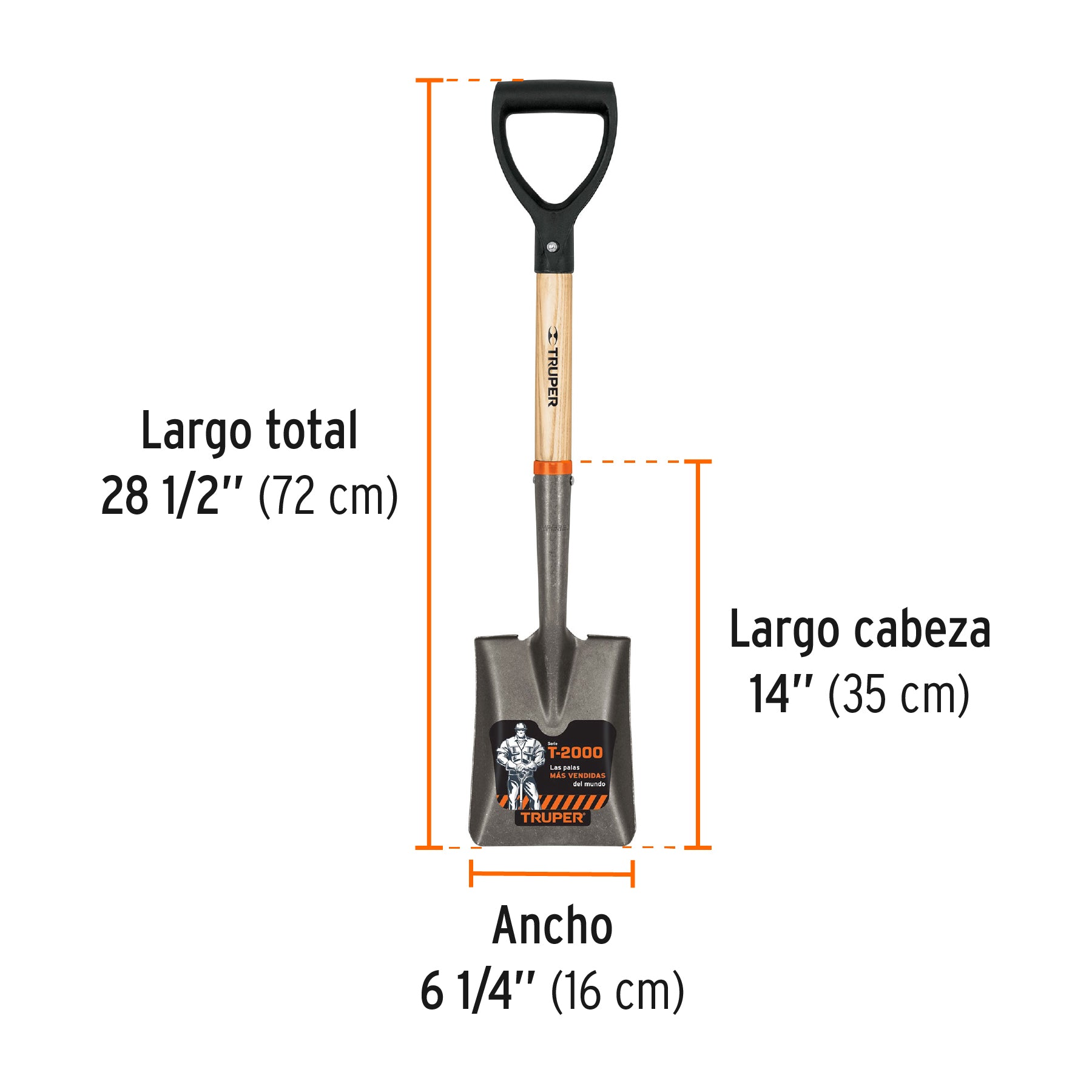 Pala cajuelera cuadrada, puño "D" mango de madera, TRUPER