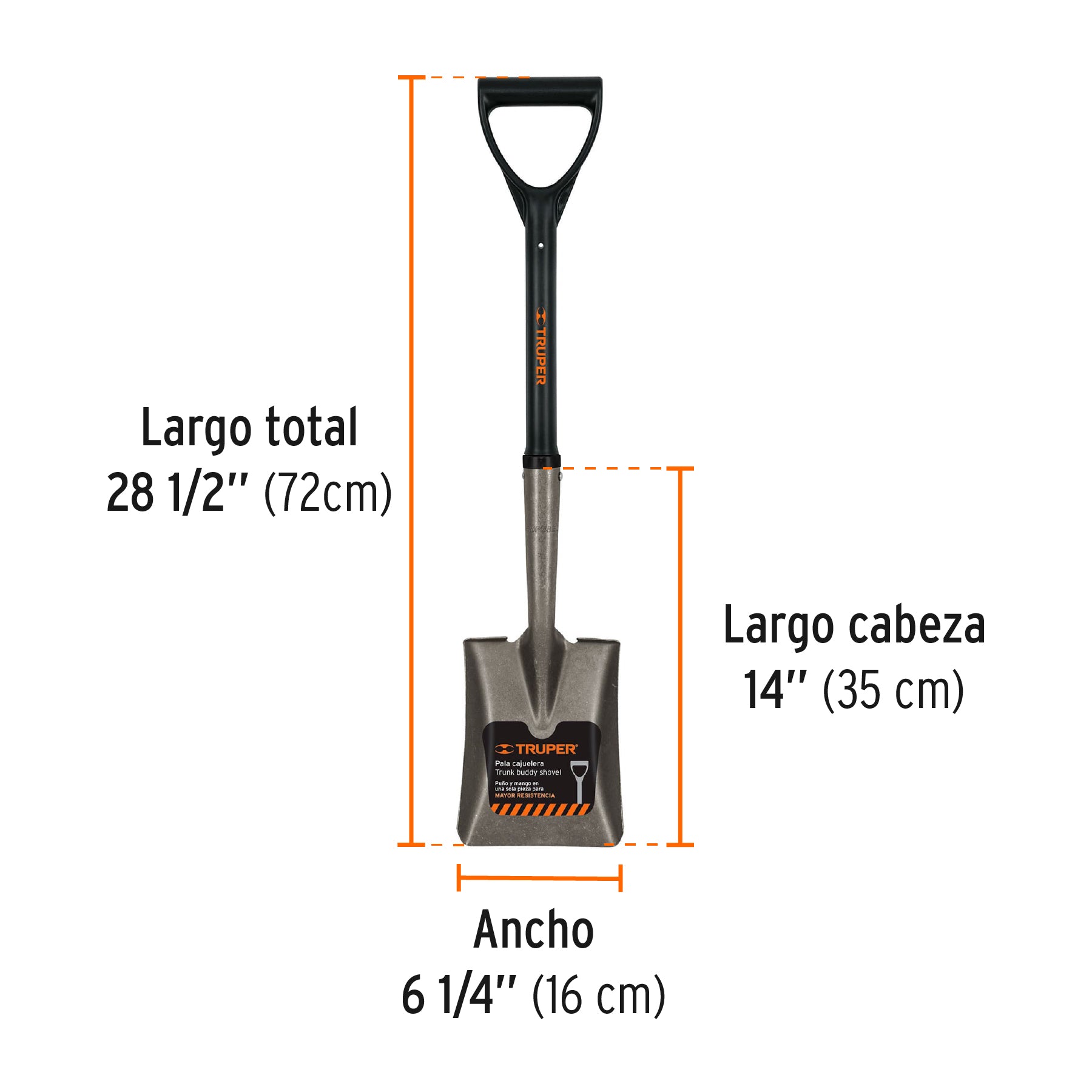 Pala cajuelera cuadrada, puño "D" con mango fibra de vidrio
