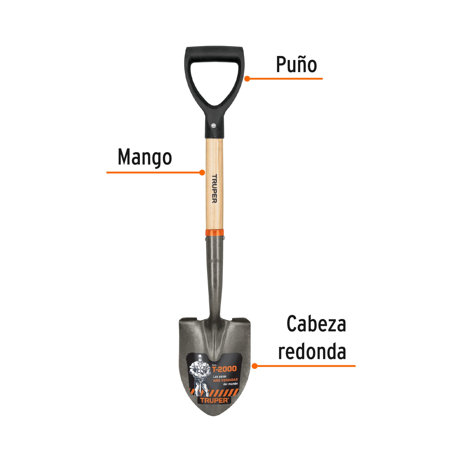 Pala cajuelera redonda, puño "D" mango de madera, TRUPER