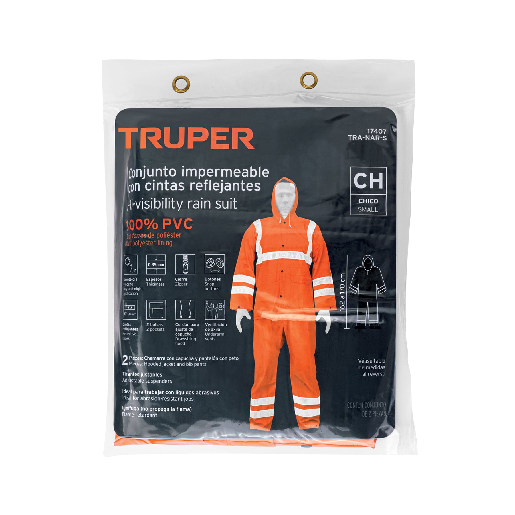 Conjunto impermeable doble capa naranja con reflejante, CH