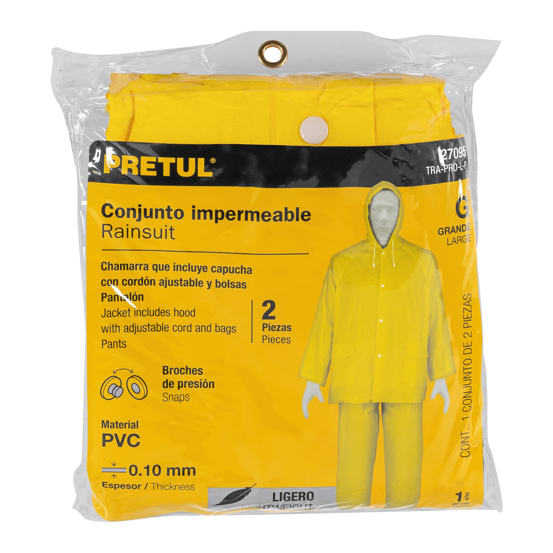 Conjunto impermeable ligero de PVC, talla G, PRETUL