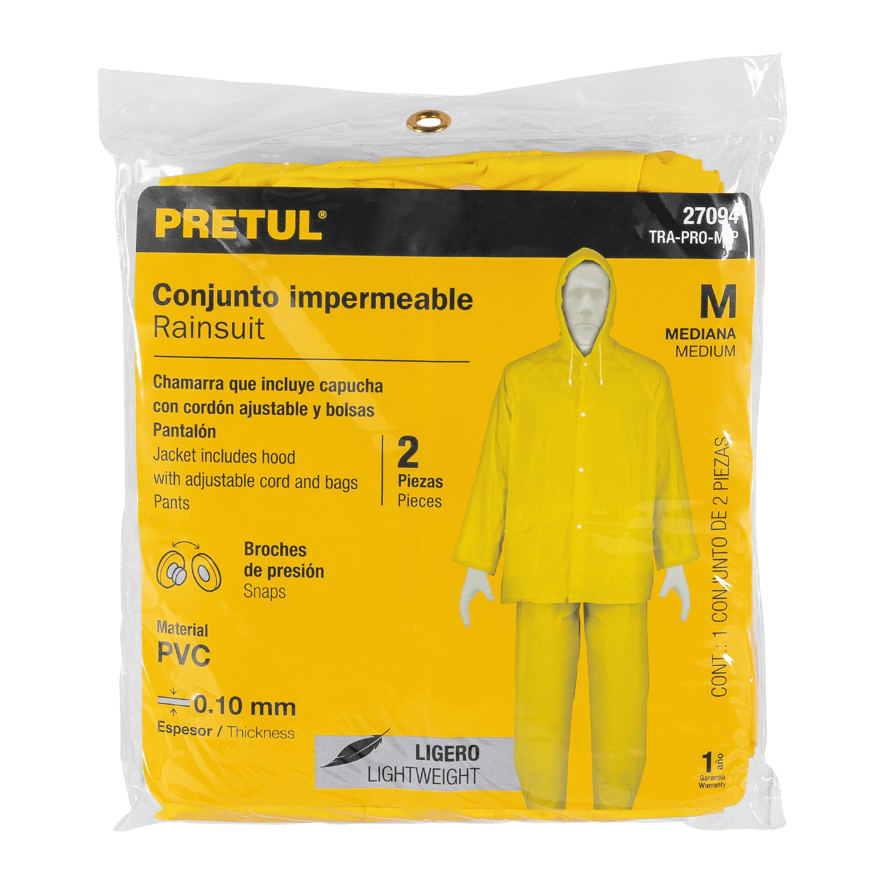 Conjunto impermeable ligero de PVC, talla M, PRETUL