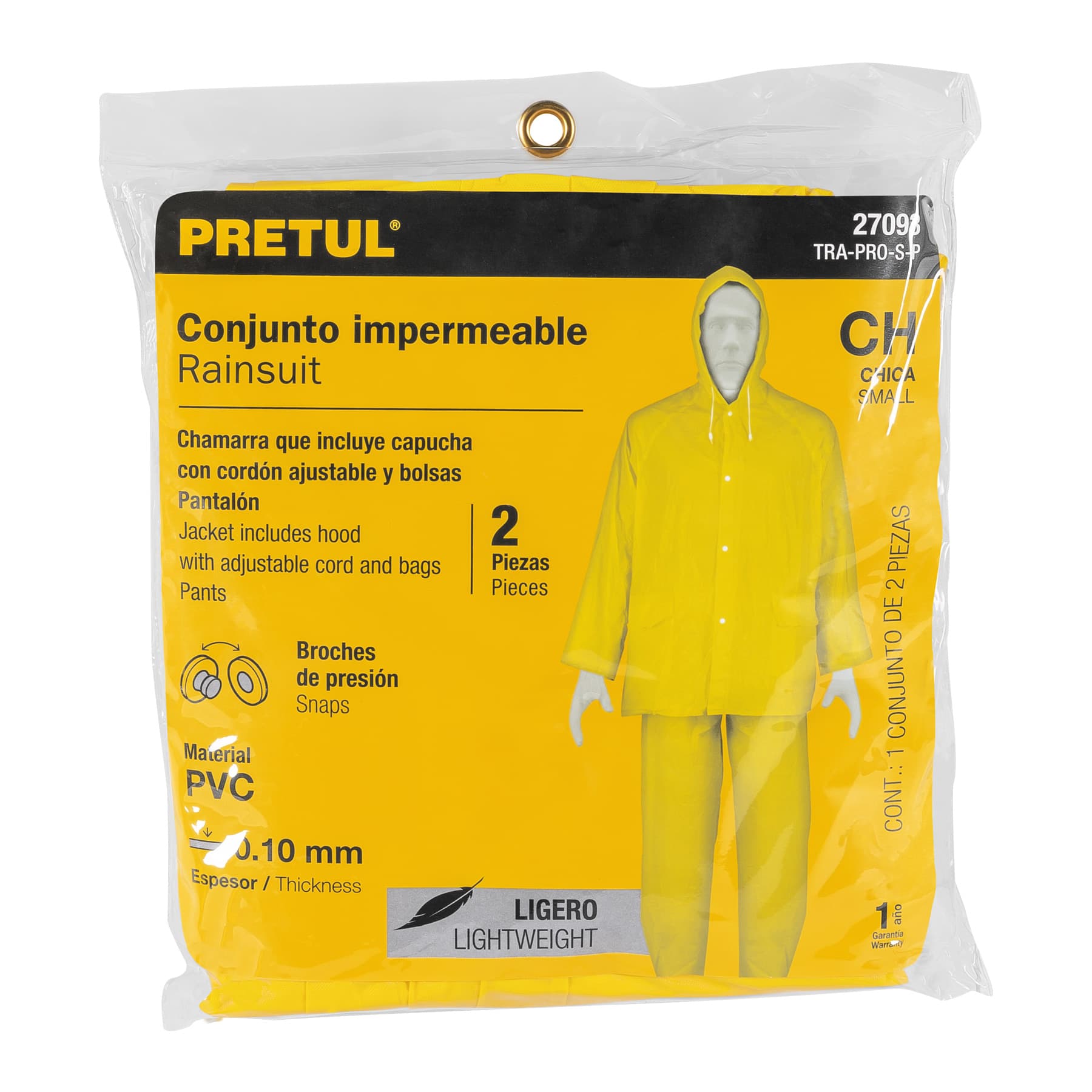 Conjunto impermeable ligero de PVC, talla CH, PRETUL
