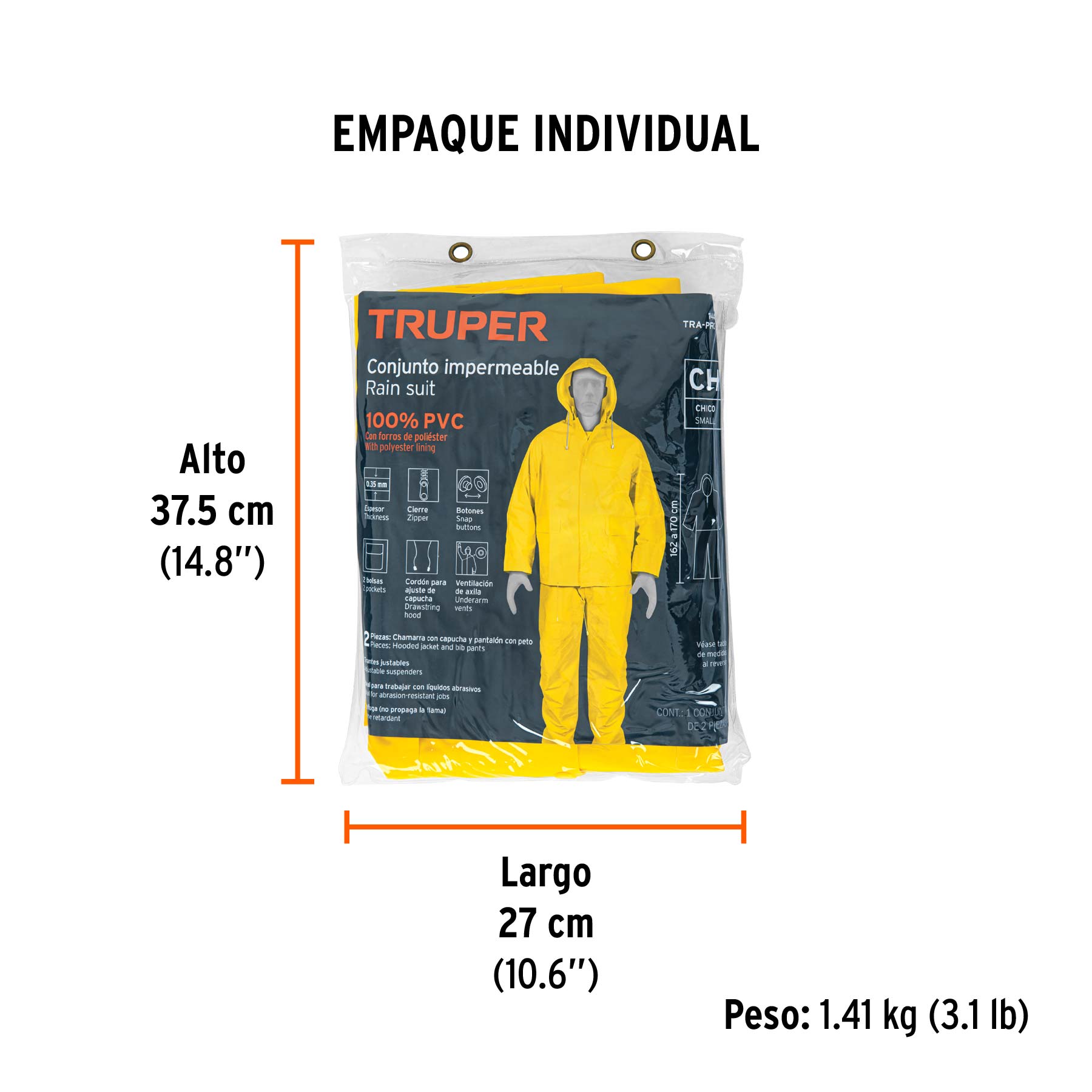 Conjunto impermeable doble capa, talla CH, TRUPER - Empaque