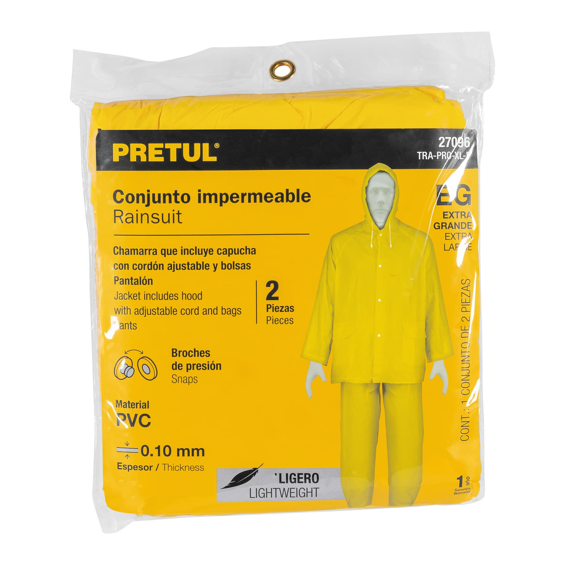 Conjunto impermeable ligero de PVC, talla XG, PRETUL