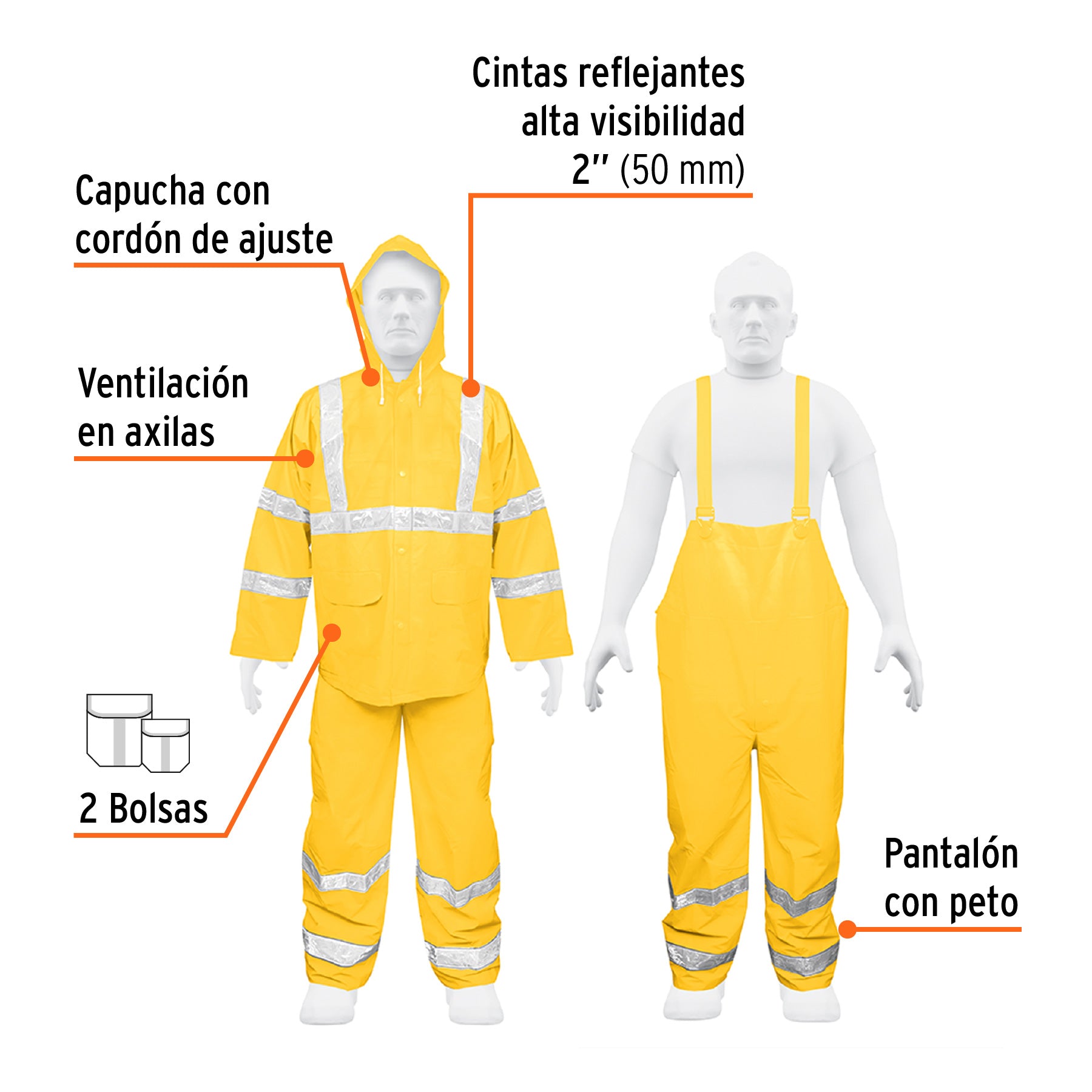 Conjunto impermeable doble capa amarillo con reflejante, G