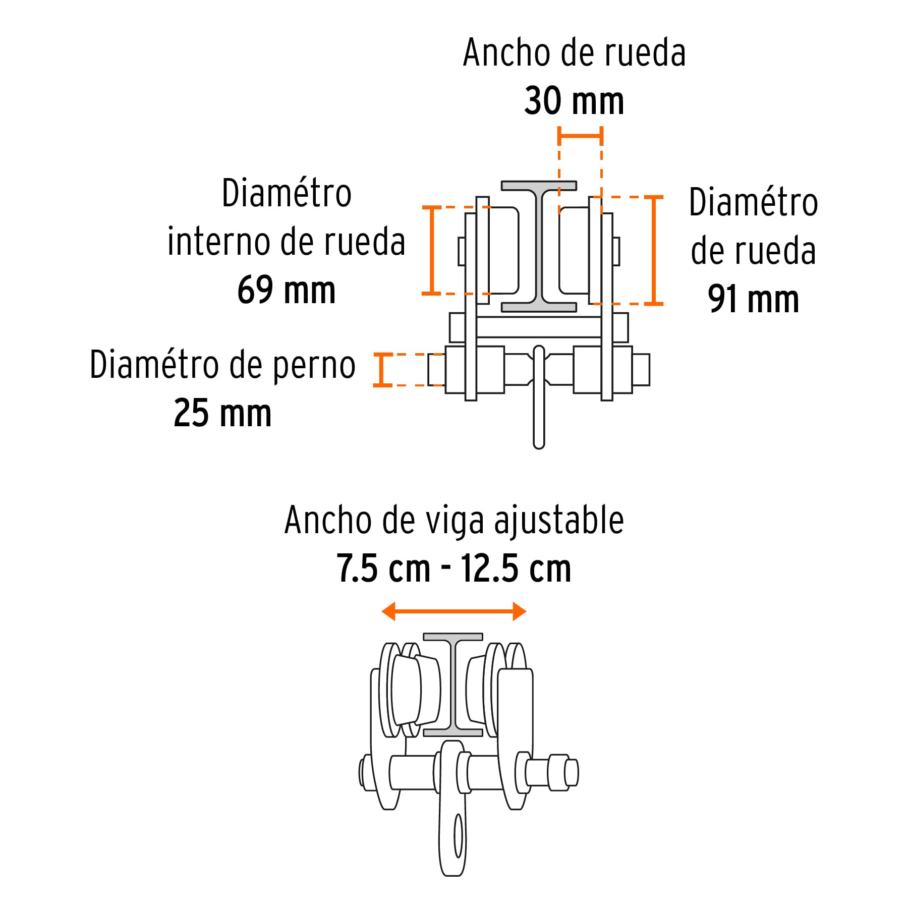 Trole de carga 1 ton para vigas IPS e IPR, ajustable, TRUPER