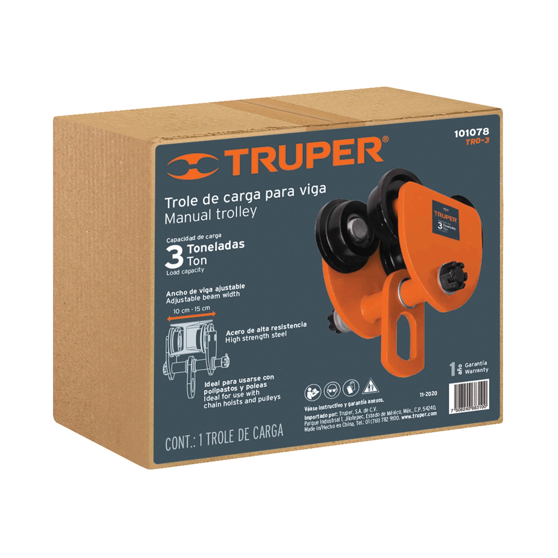 Trole de carga 3 ton para vigas IPS e IPR, ajustable, TRUPER
