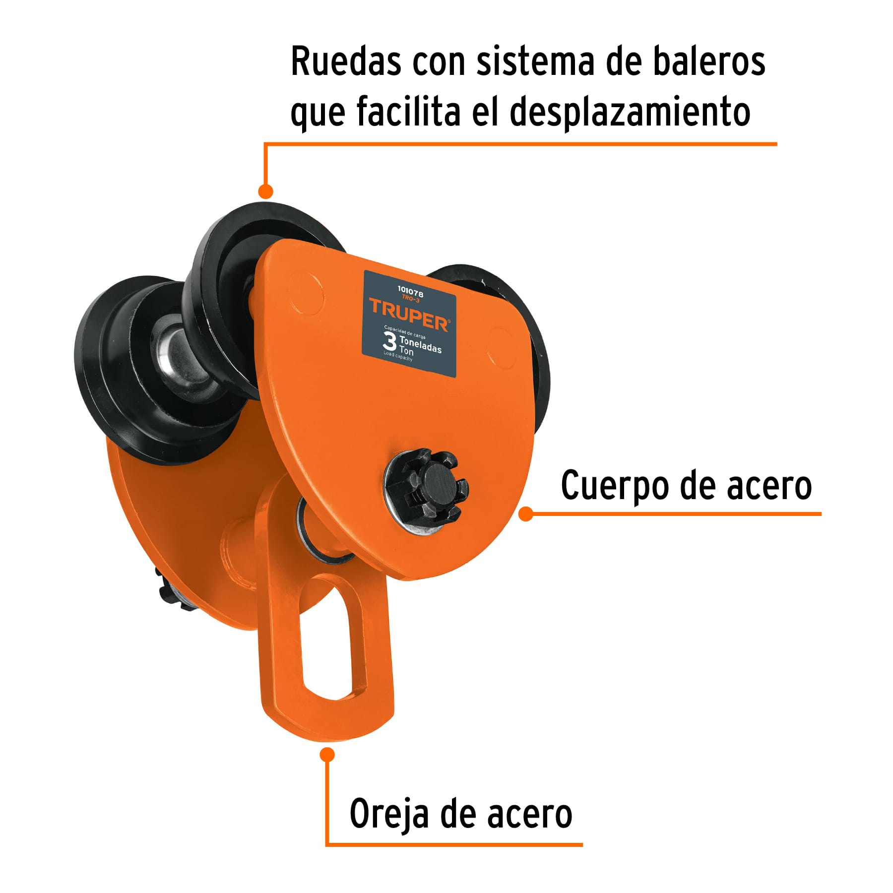 Trole de carga 3 ton para vigas IPS e IPR, ajustable, TRUPER