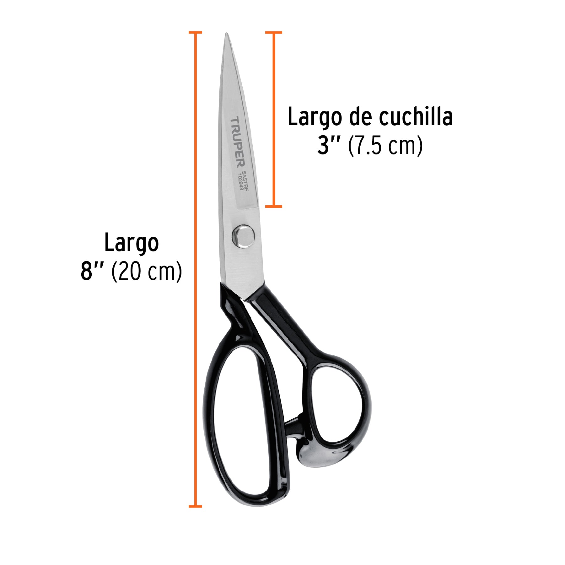 Tijera 8" para sastre, acabado satinado, TRUPER