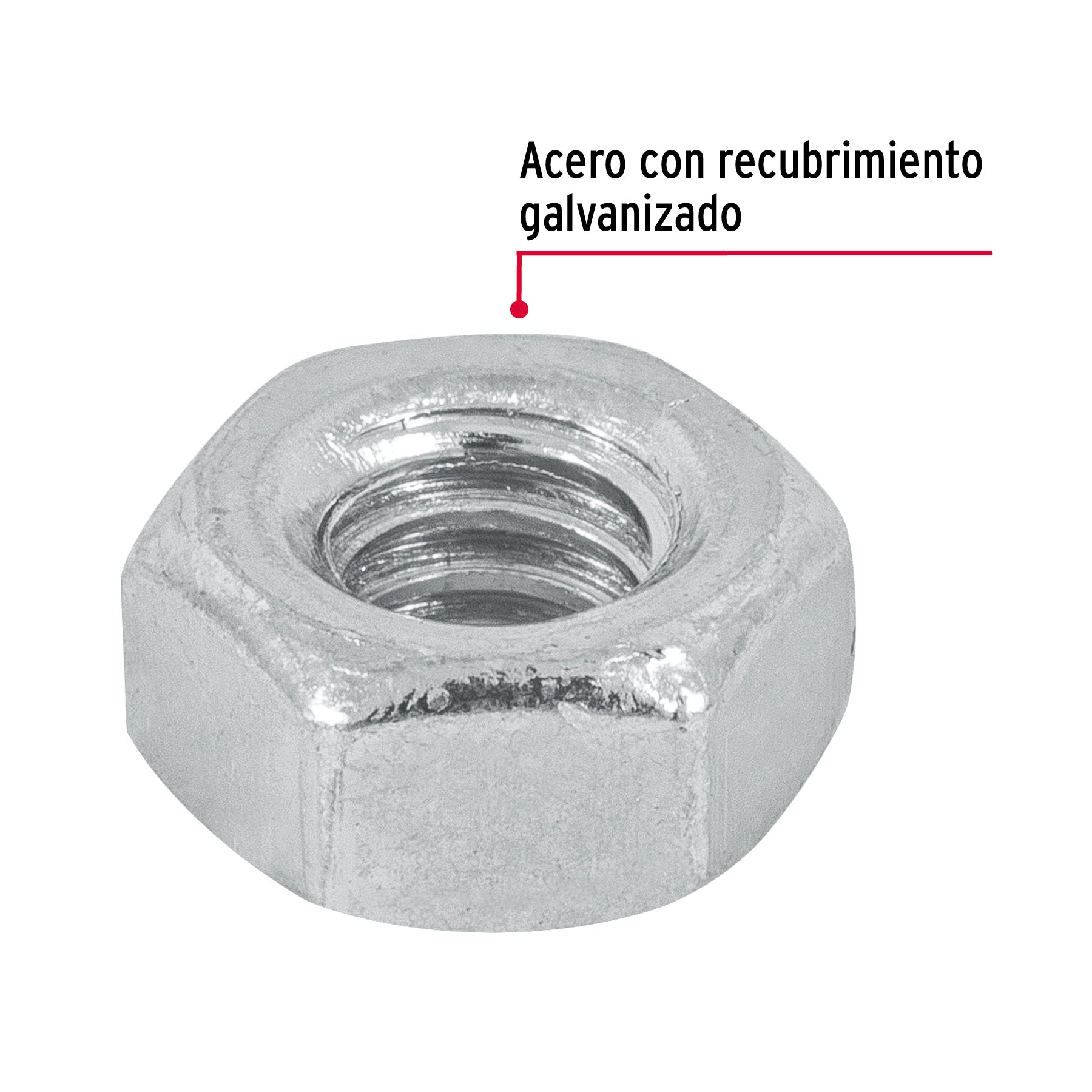 Blíster con 25 tuercas 1/4" hex de acero galvanizado, FIERO