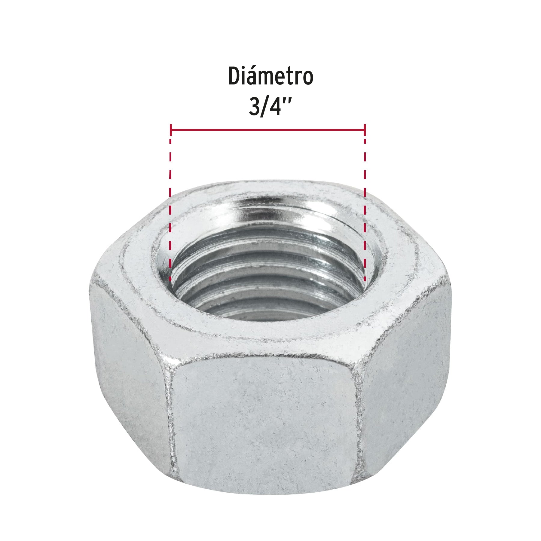 Bolsa con 15 tuercas 3/4" hexagonales de acero galvanizado