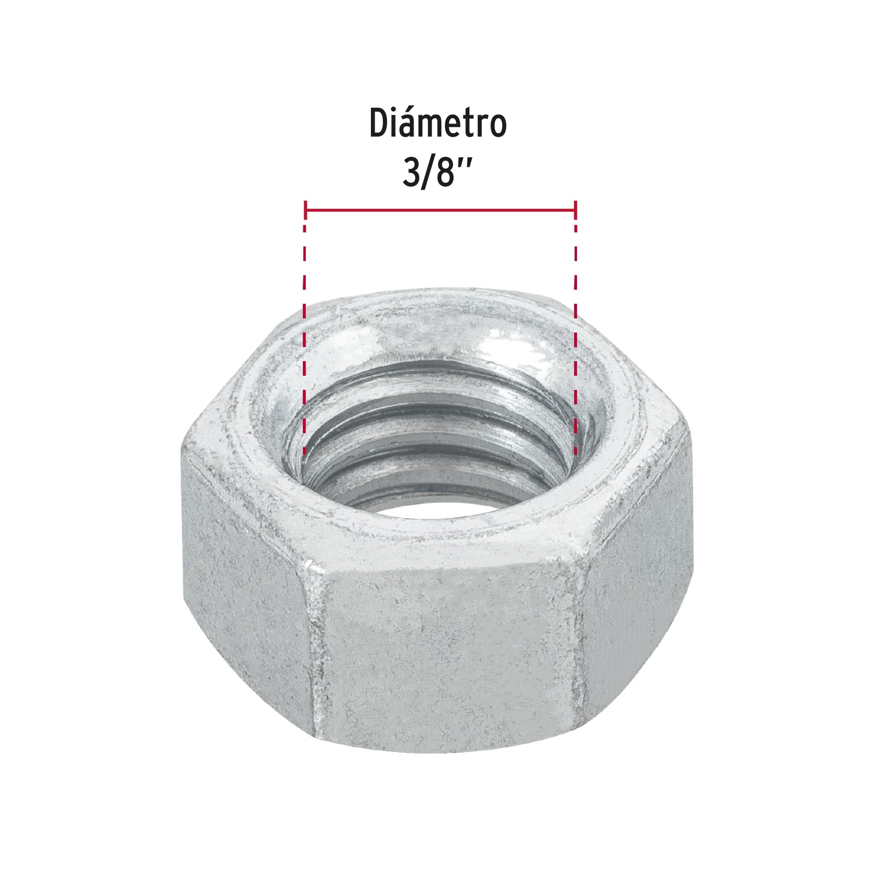 Bolsa con 100 tuercas 3/8" hexagonales de acero galvanizado