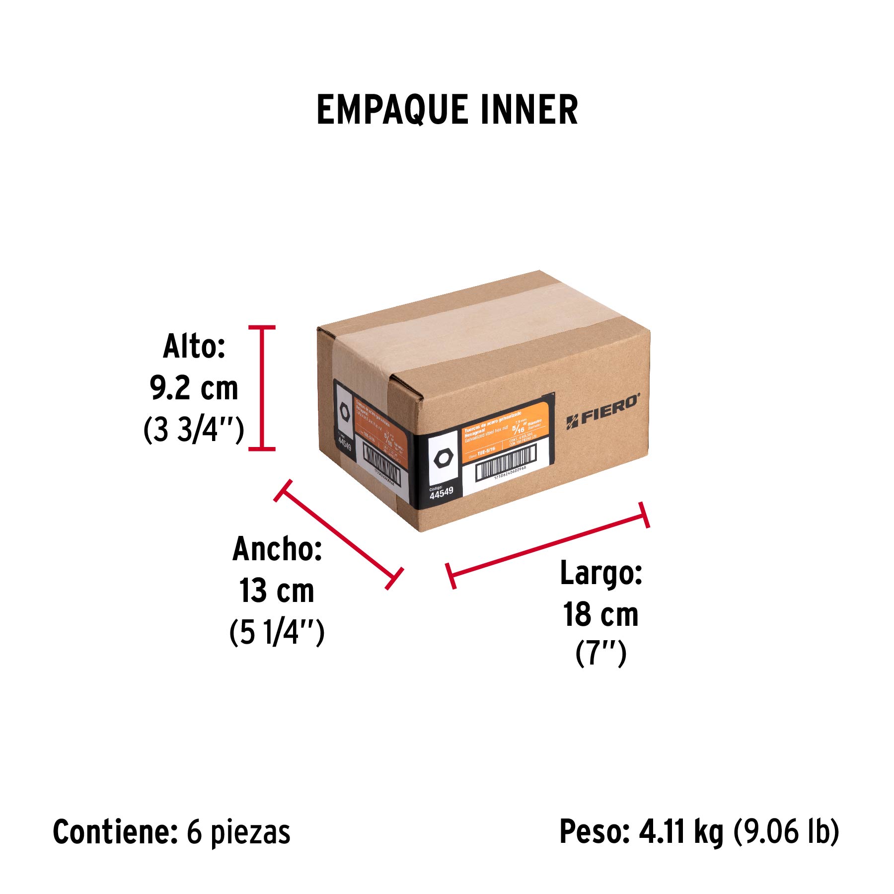 Bolsa con 150 tuercas 5/16" hexagonales de acero galvanizado - Empaque