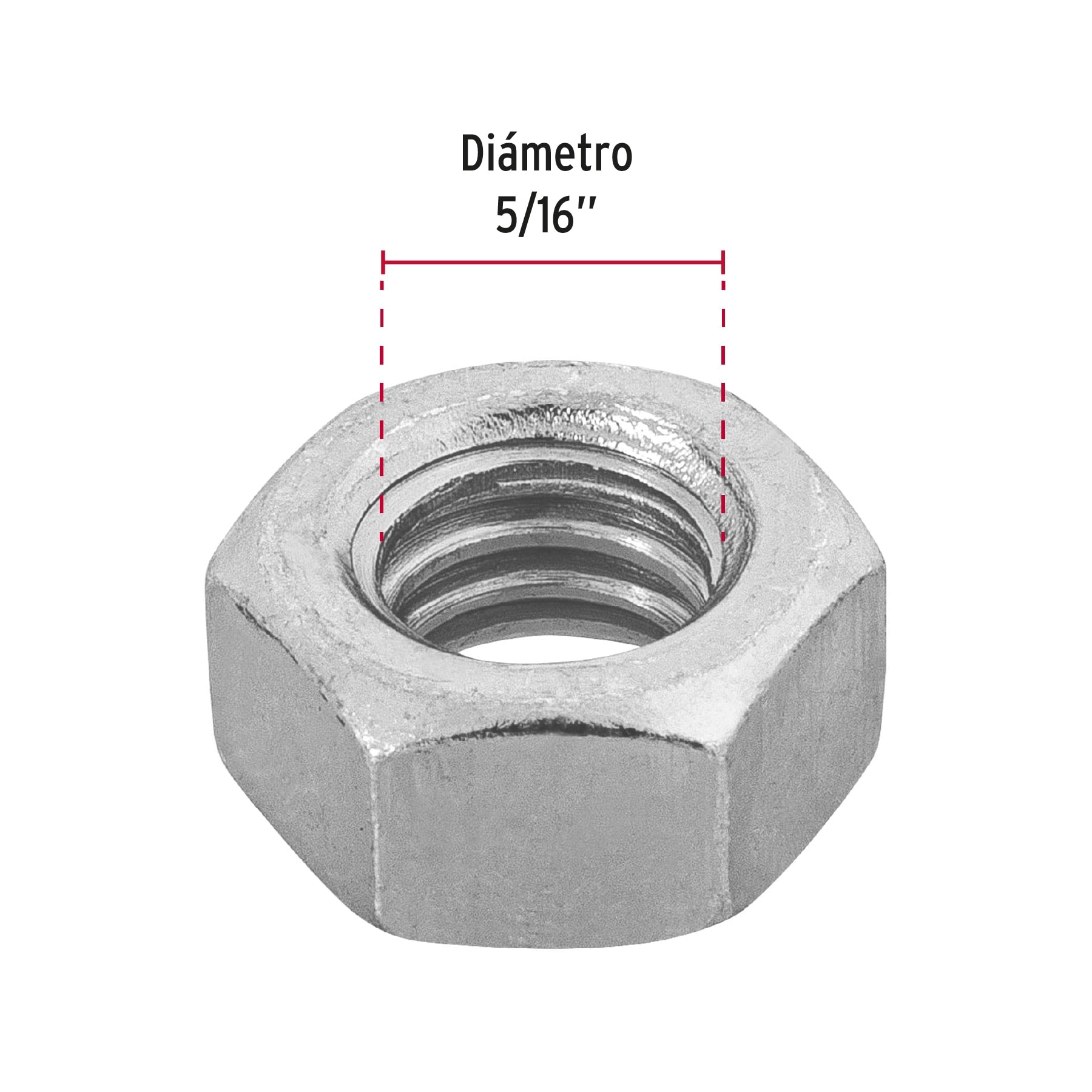 Bolsa con 150 tuercas 5/16" hexagonales de acero galvanizado