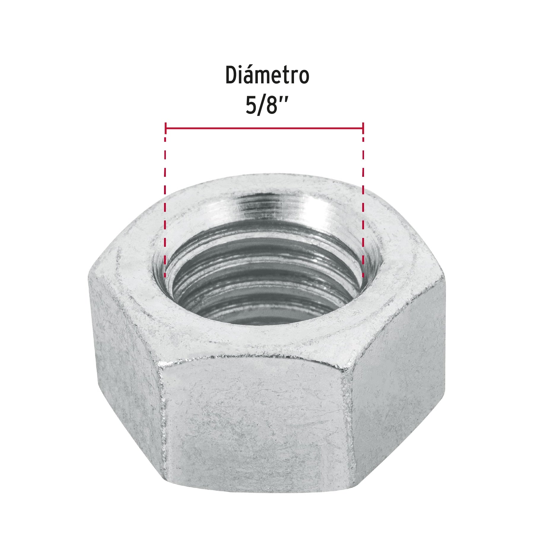 Bolsa con 25 tuercas 5/8" hexagonales de acero galvanizado