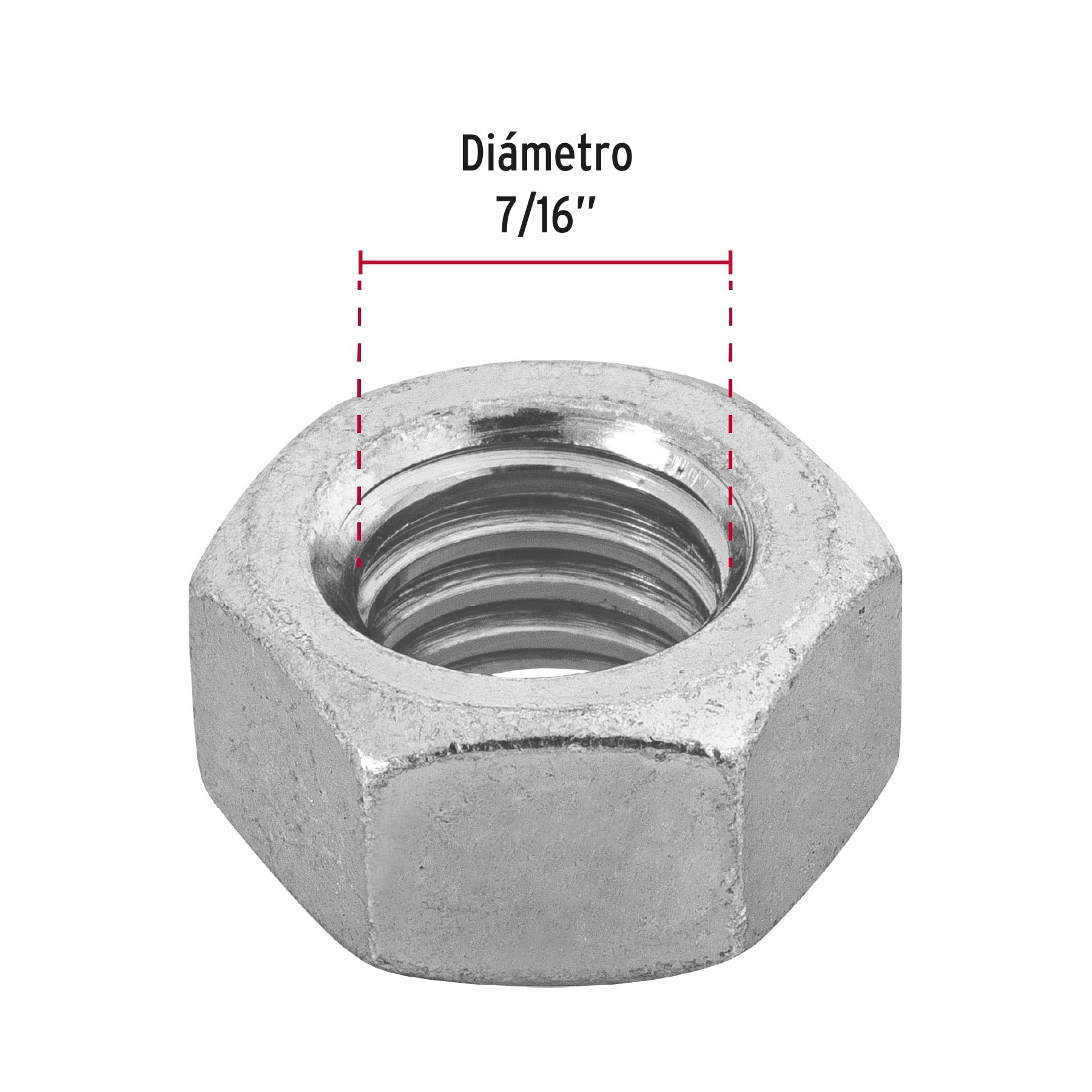 Bolsa con 60 tuercas 7/16" hexagonales de acero galvanizado