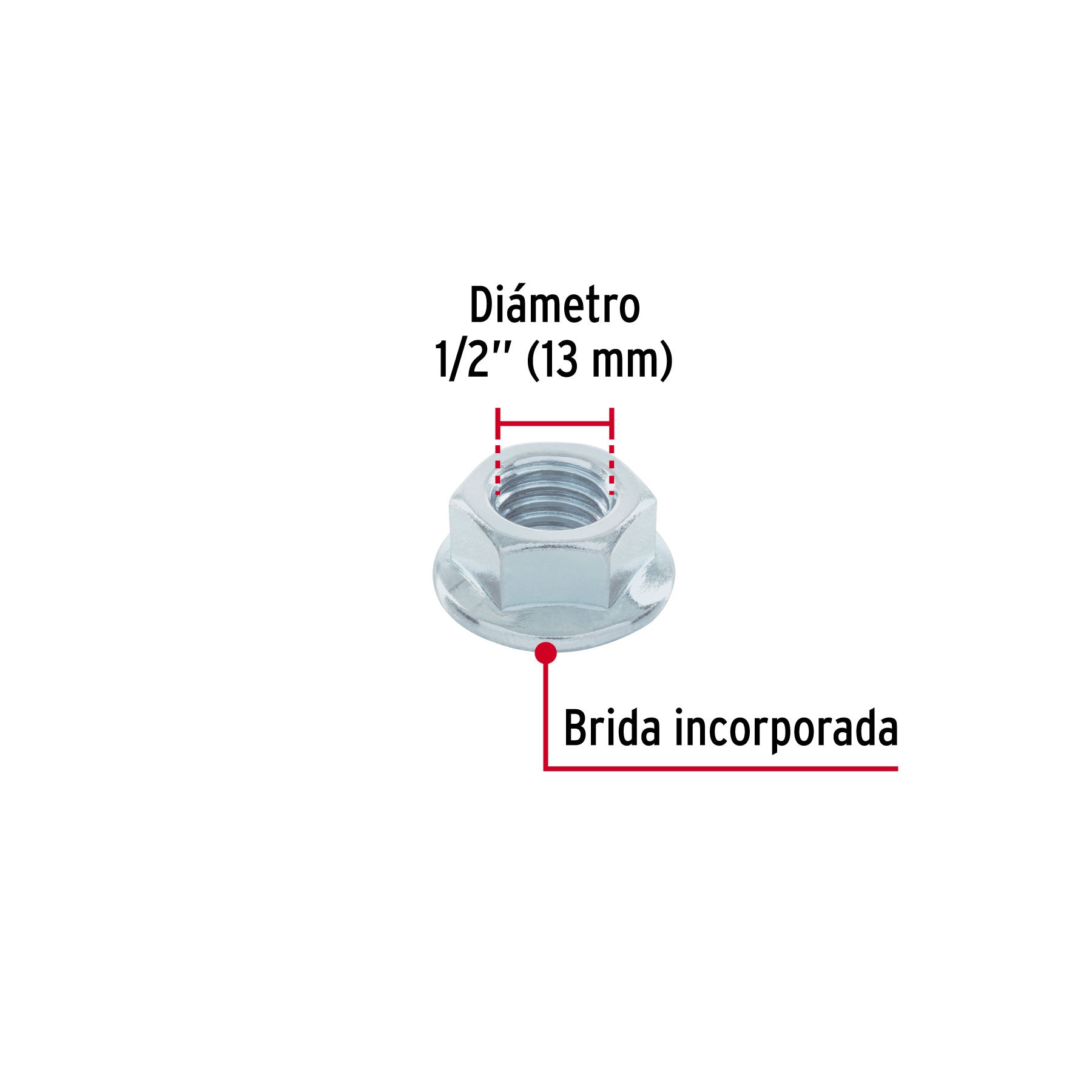Bolsa con 25 tuercas flange, 1/2", acero galvanizado, FIERO
