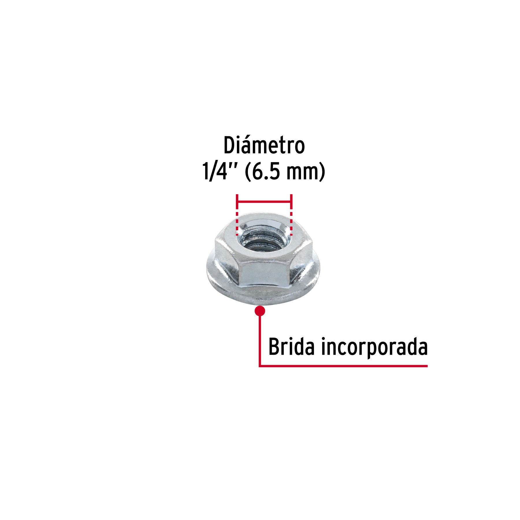 Bolsa con 100 tuercas flange, 1/4", acero galvanizado, FIERO