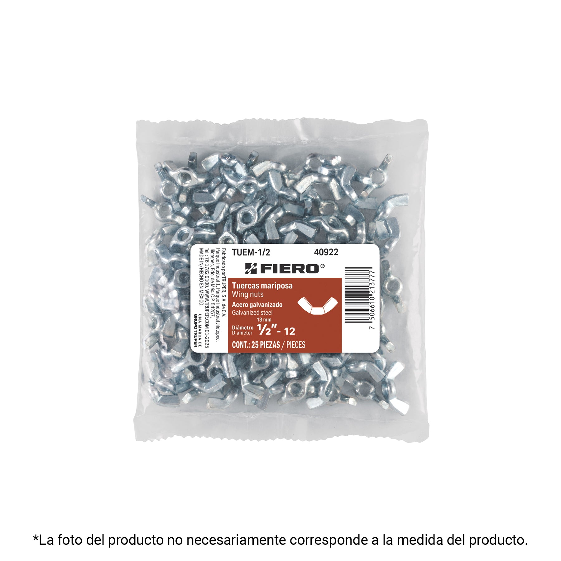 Bolsa con 150 tuercas tipo mariposa, 3/16" , FIERO