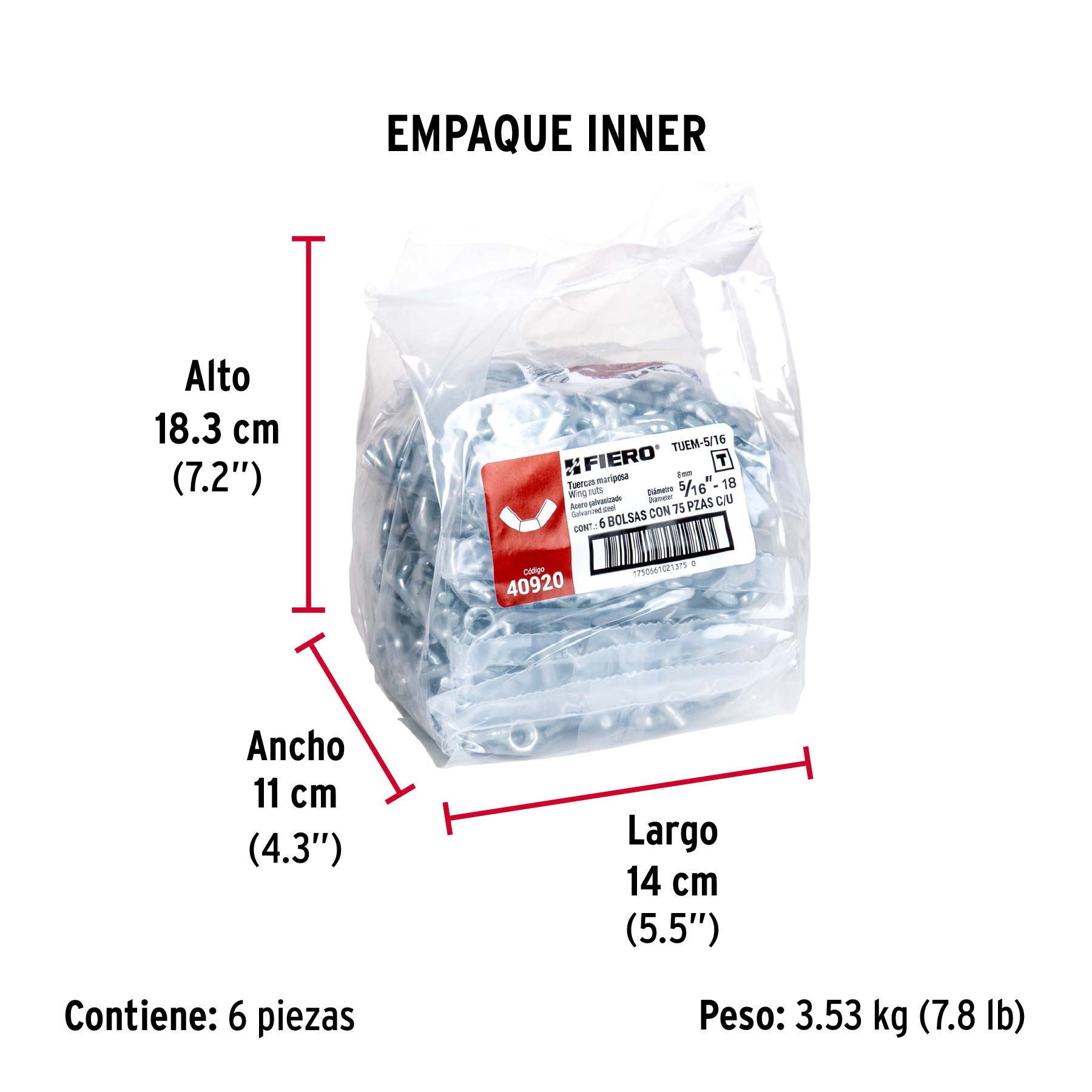 Bolsa con 75 tuercas tipo mariposa, 5/16" , FIERO - Empaque