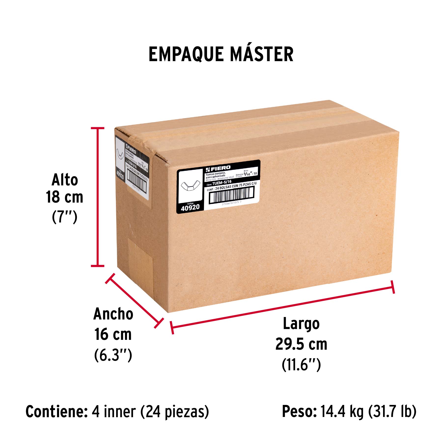 Bolsa con 75 tuercas tipo mariposa, 5/16" , FIERO - Empaque