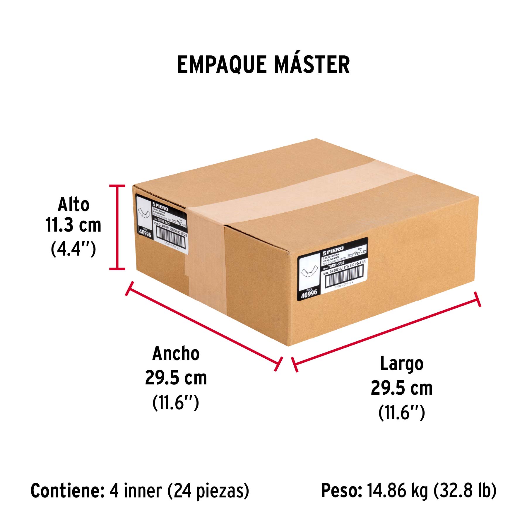 Bolsa con 180 tuercas tipo mariposa, 5/32" , FIERO - Empaque