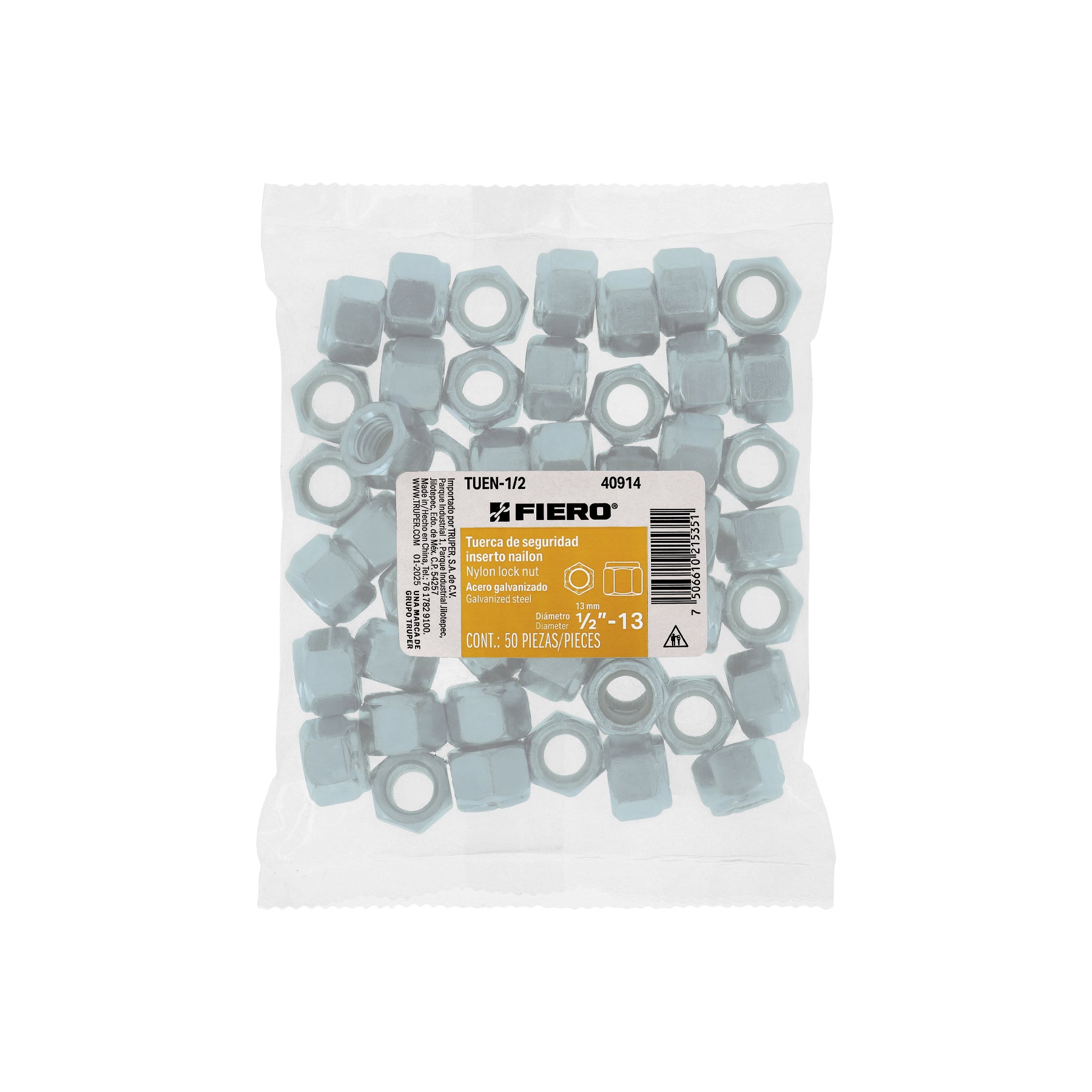 Bolsa con 50 tuercas de seguridad, 1/2" , FIERO