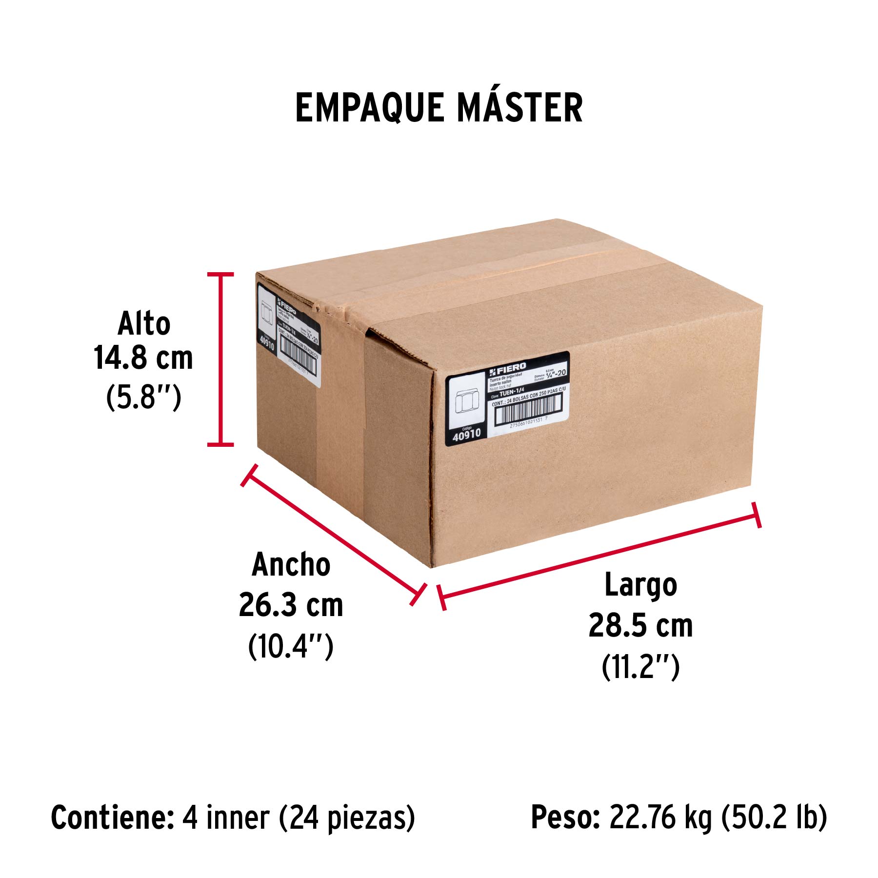 Bolsa con 250 tuercas de seguridad, 1/4" , FIERO - Empaque