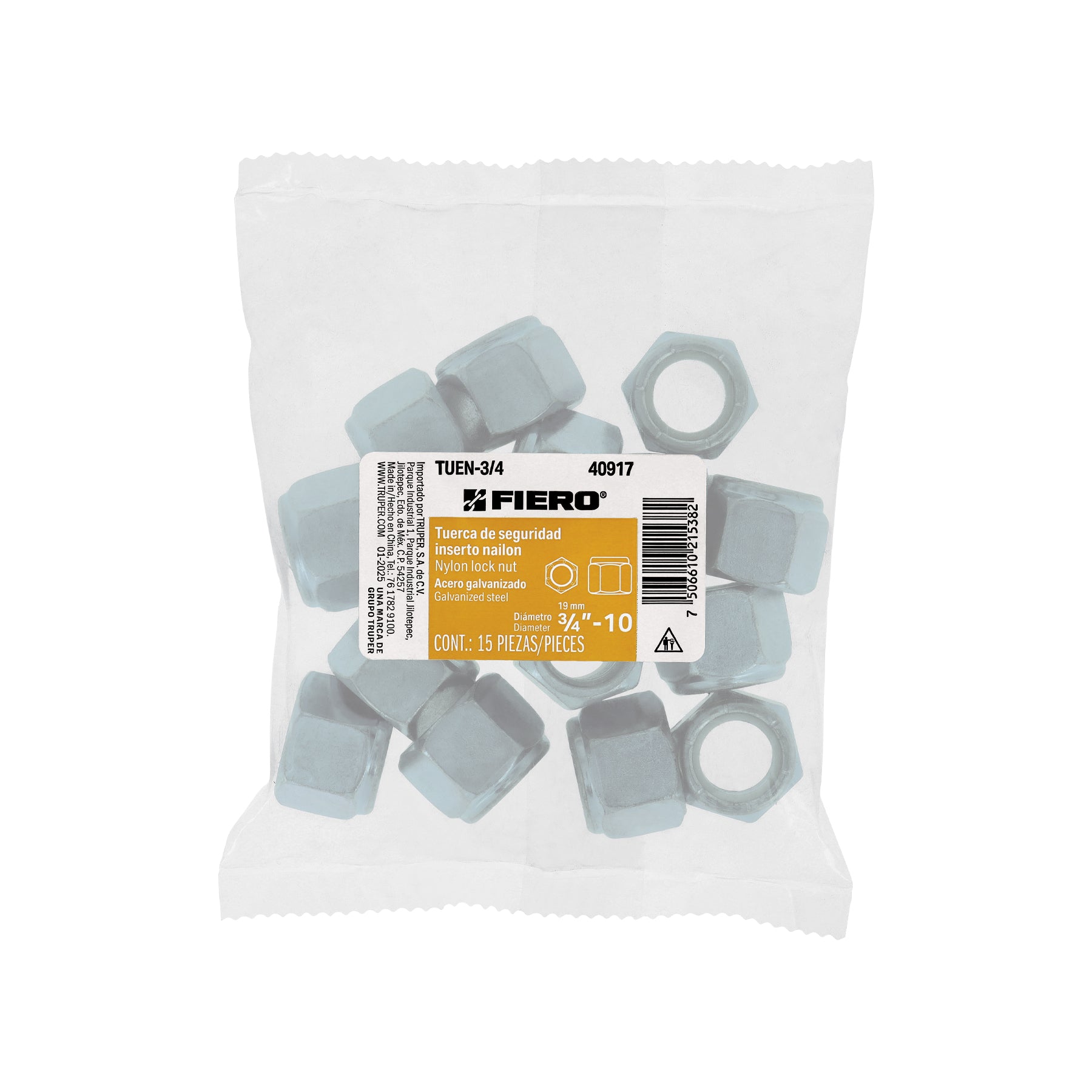 Bolsa con 15 tuercas de seguridad, 3/4" , FIERO