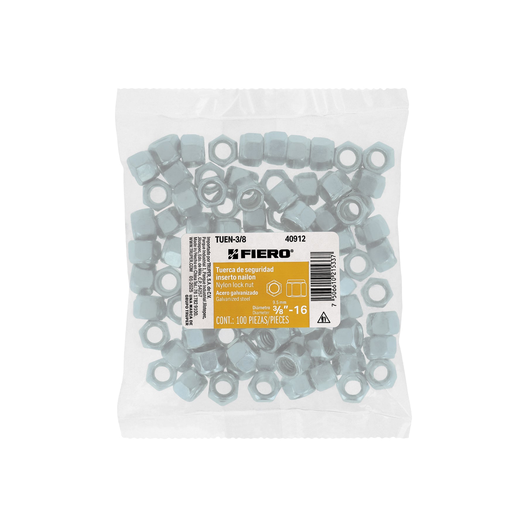 Bolsa con 100 tuercas de seguridad, 3/8" , FIERO