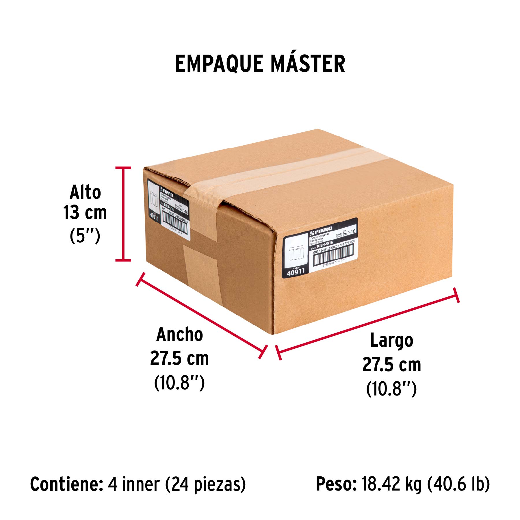 Bolsa con 150 tuercas de seguridad, 5/16" , FIERO - Empaque