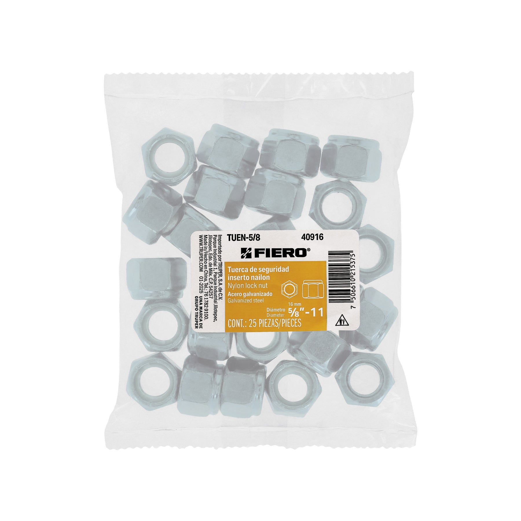 Bolsa con 25 tuercas de seguridad, 5/8" , FIERO