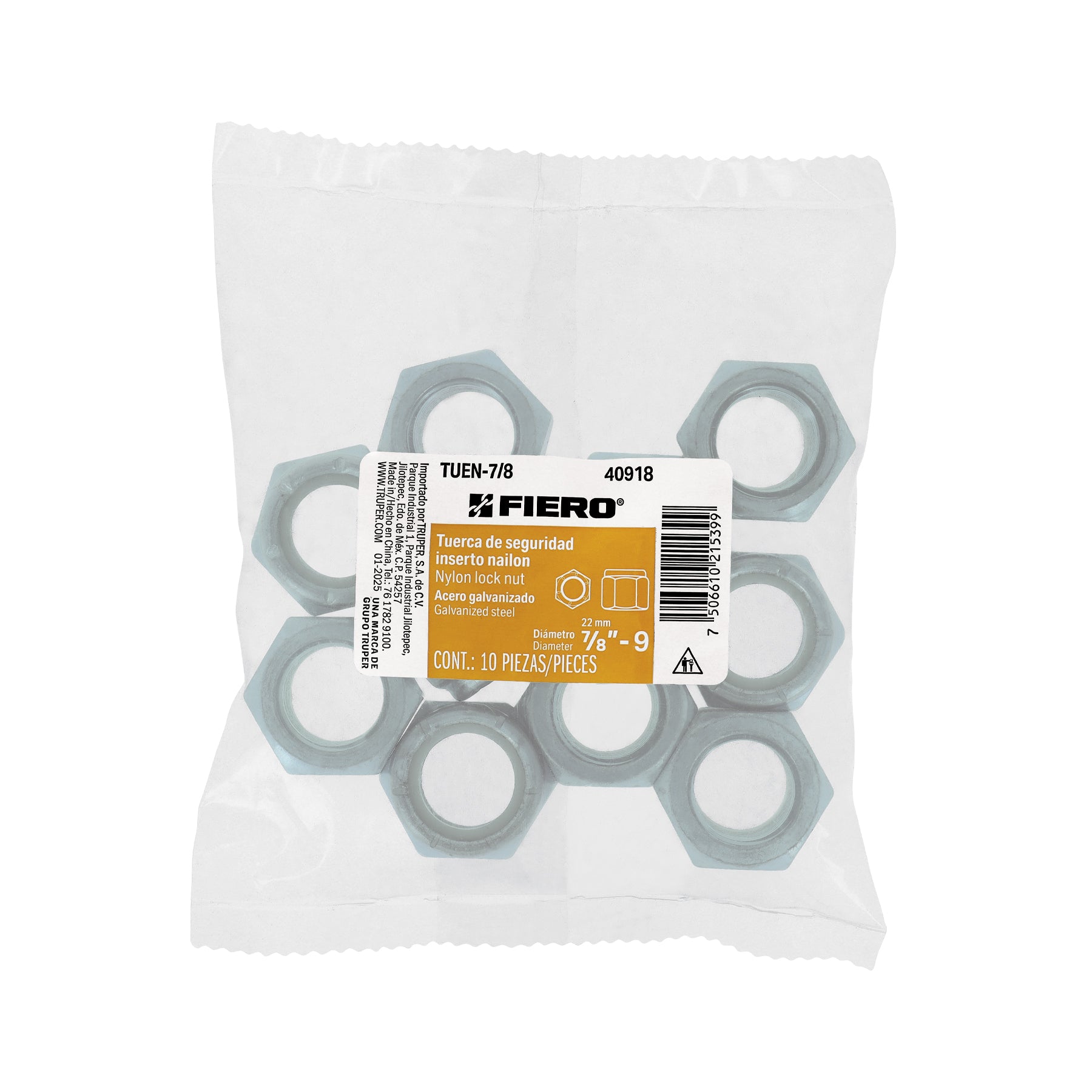Bolsa con 10 tuercas de seguridad, 7/8" , FIERO