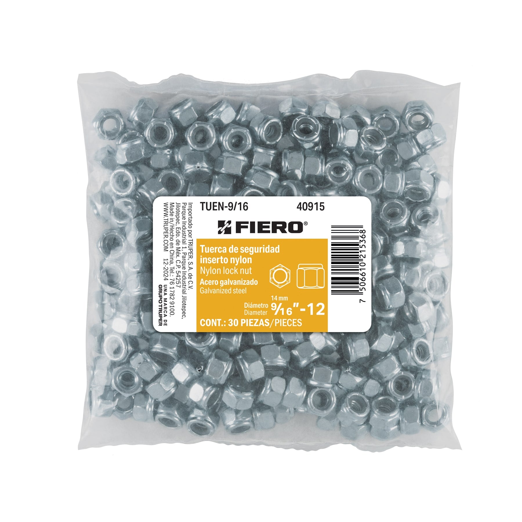 Bolsa con 30 tuercas de seguridad 9/16", FIERO