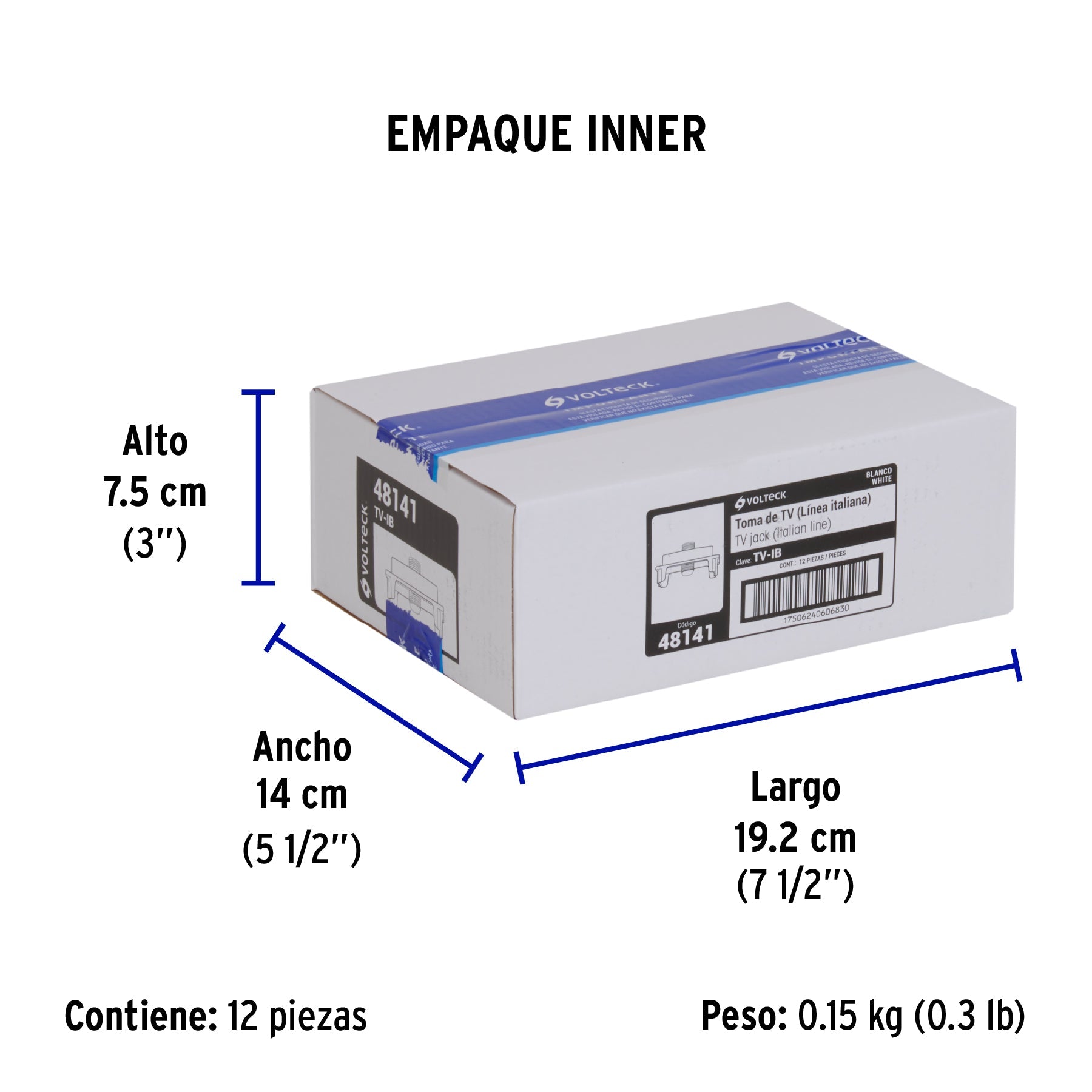 Toma de televisión, línea Italiana, color blanco, VOLTECK - Empaque
