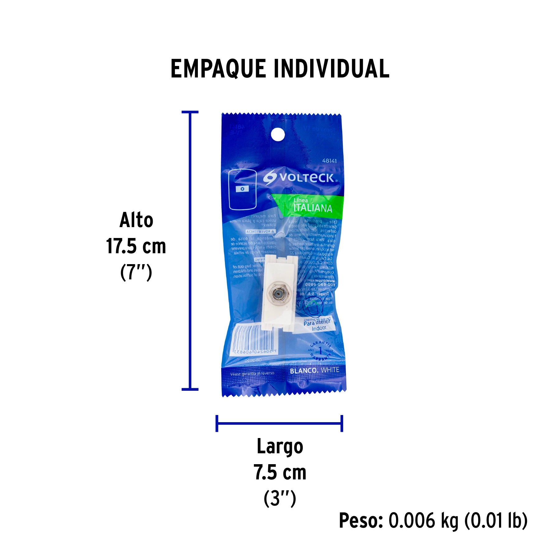 Toma de televisión, línea Italiana, color blanco, VOLTECK - Empaque