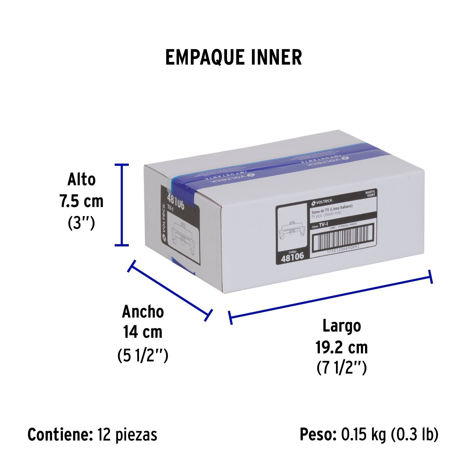 Toma de televisión, línea Italiana, color marfil, VOLTECK - Empaque