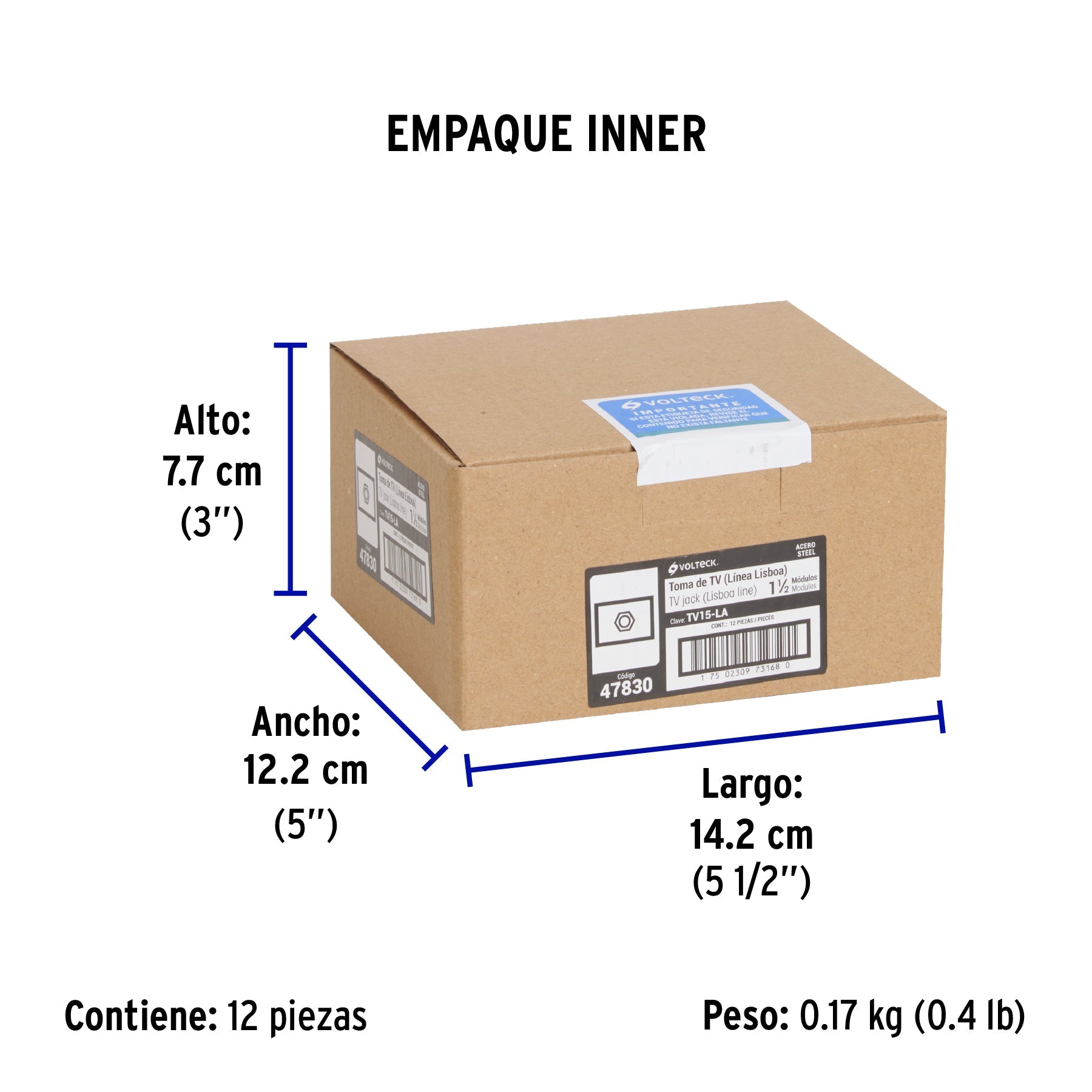 Toma de televisión acero inox de 1.5 módulos, línea Lisboa - Empaque