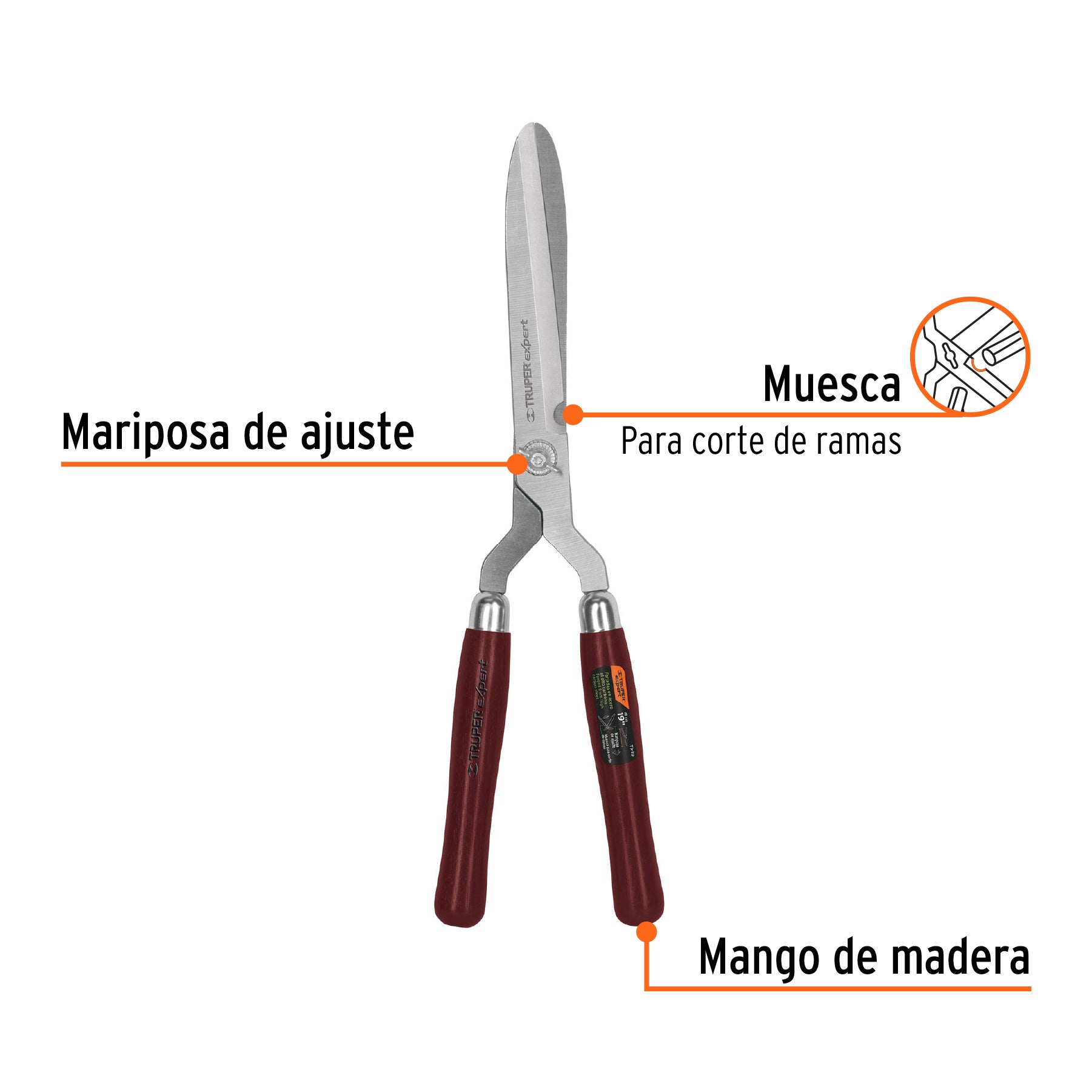 Tijera para poda 48 cm,forjada,mgos de madera, TRUPER EXPERT